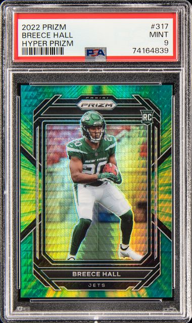 Breece Hall Signed 2022 Panini Prizm Rookie Card RC #317 PSA