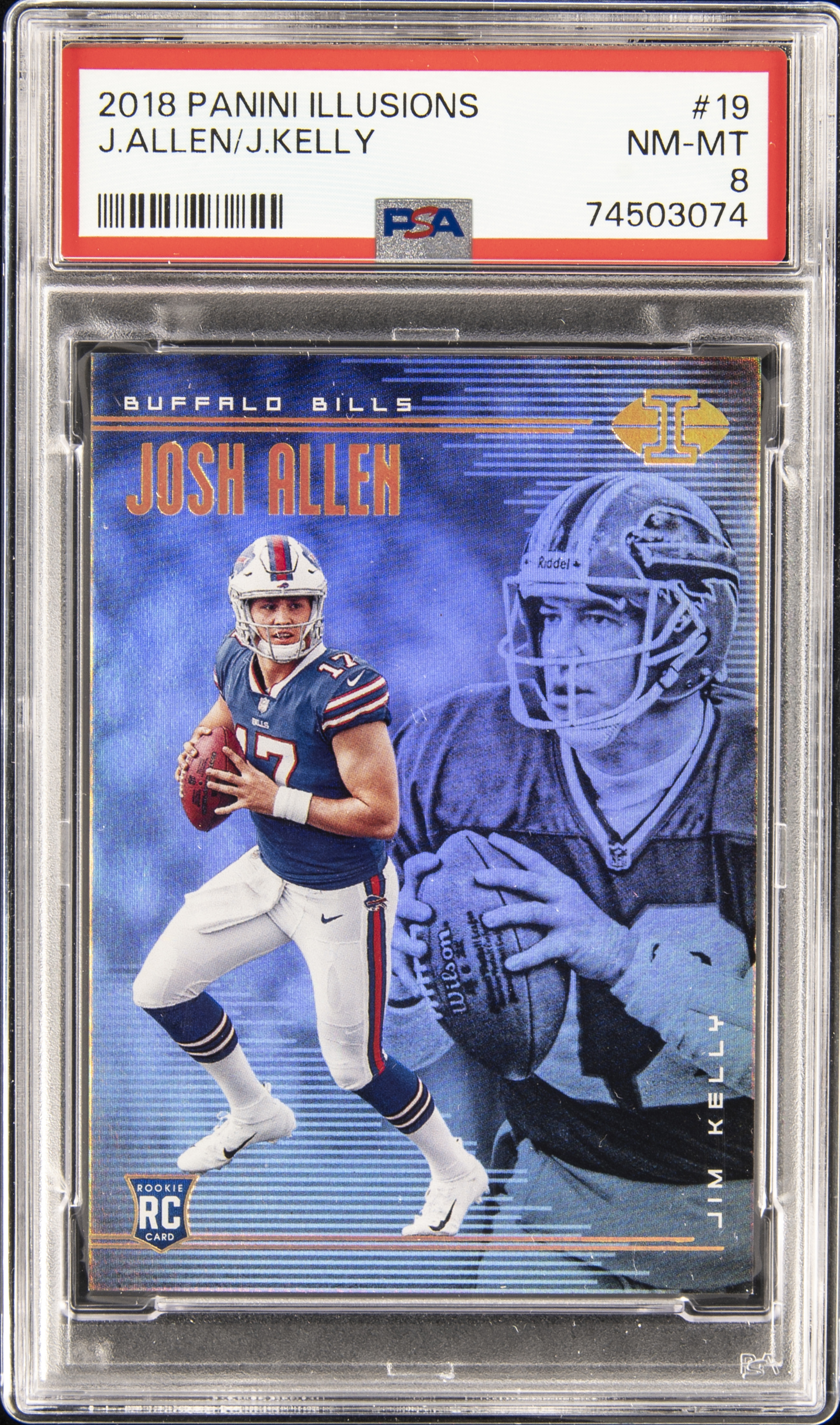 2018 Panini Illusions #19 Jim Kelly/Josh Allen – PSA NM-MT 8