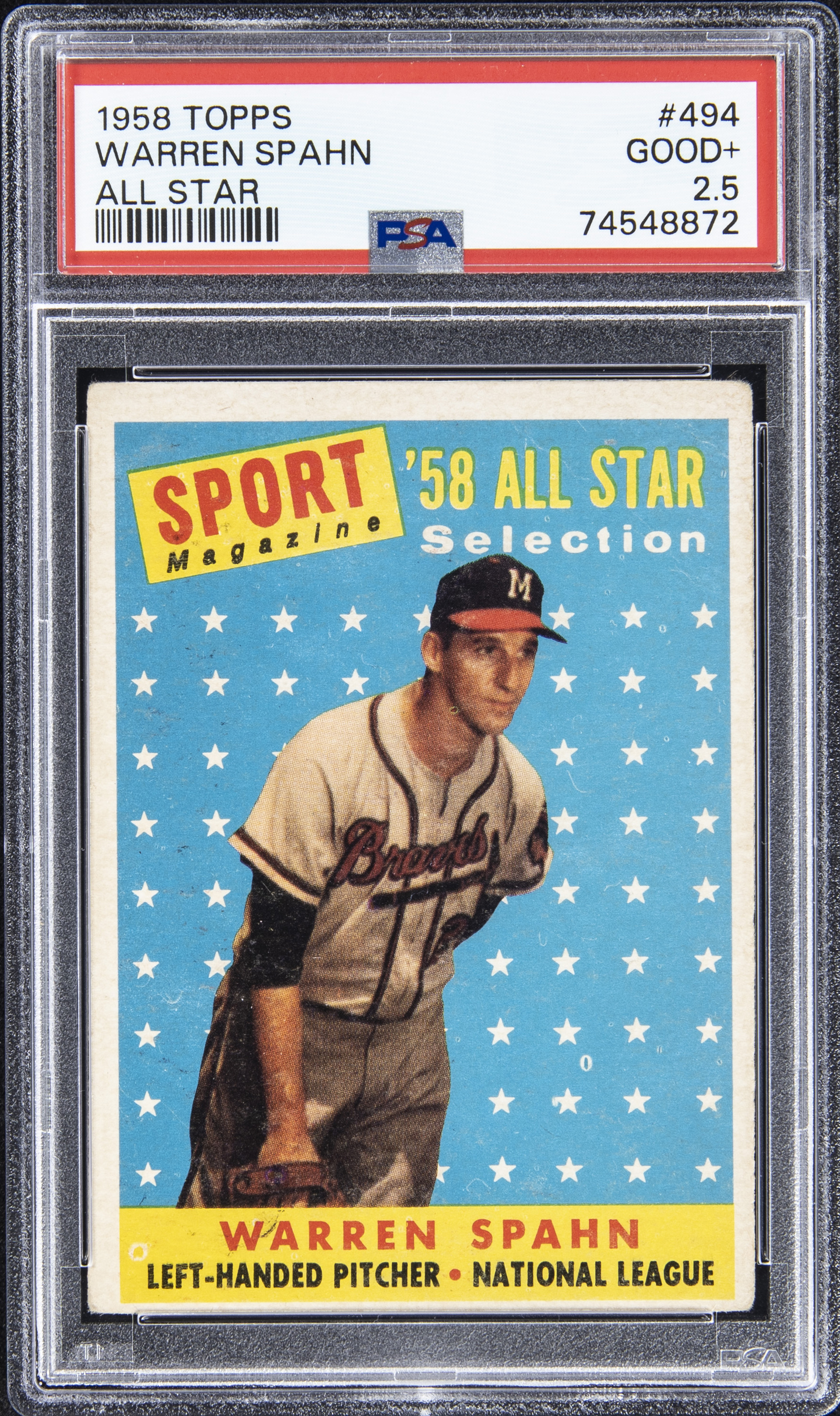 1958 Topps All Star #494 Warren Spahn PSA 2.5
