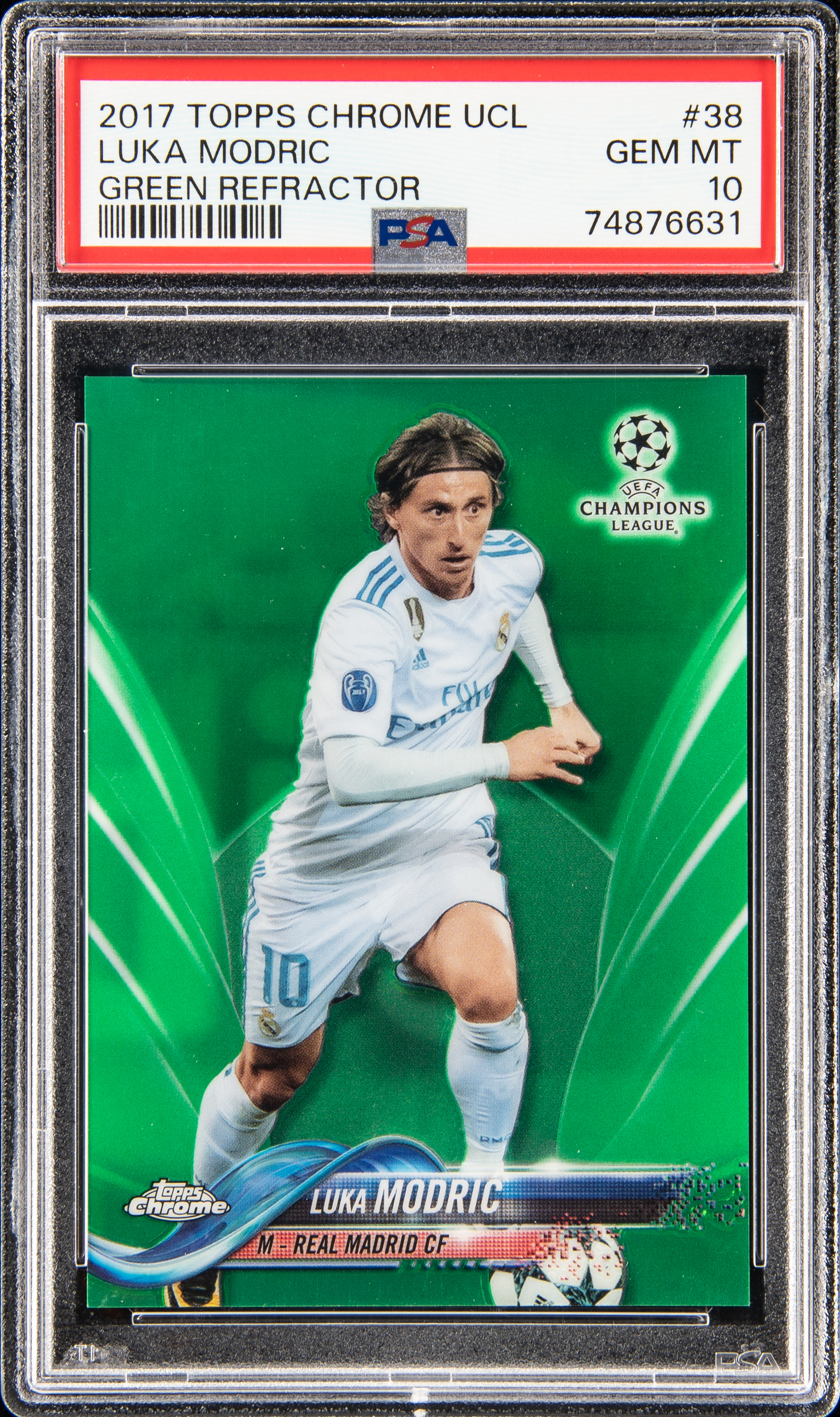 2017 Topps Chrome UEFA Champions League Green Refractor #38 Luka Modric (#07/99) – PSA GEM MT 10