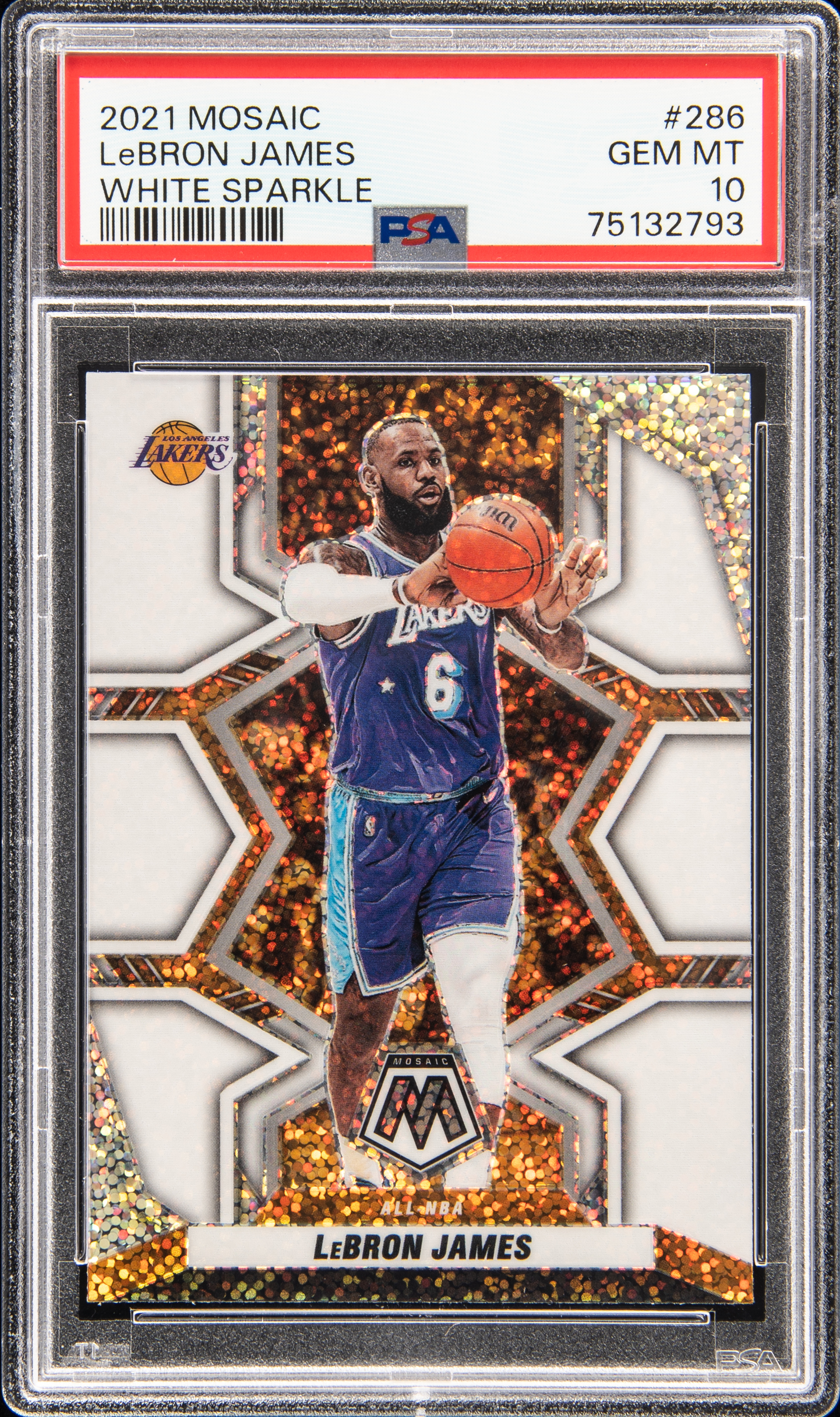 2021-22 Panini Mosaic White Sparkle 286 LeBron James - PSA GEM MT 10