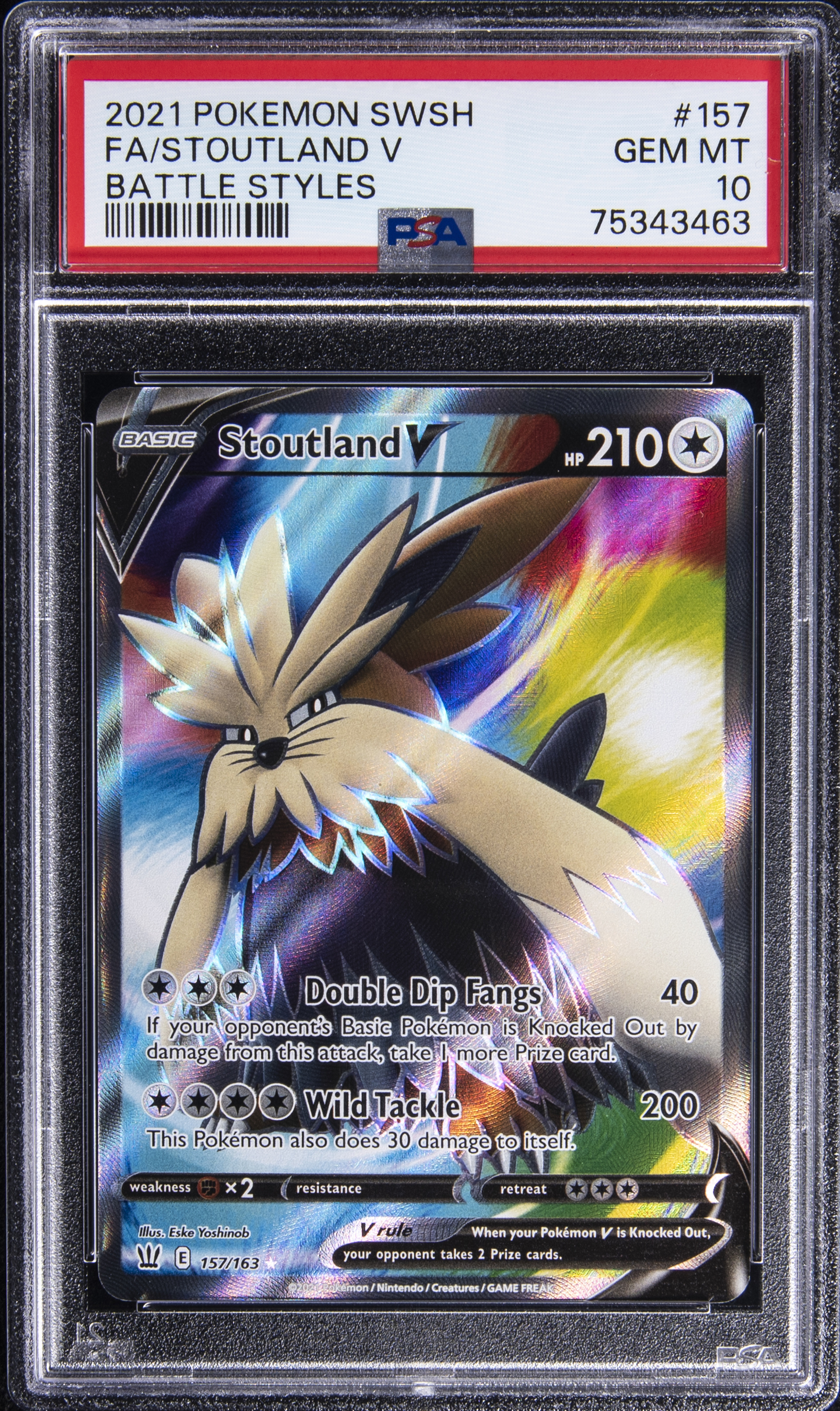 2021 Pokemon Sword & Shield Battle Styles Full Art #157 Stoutland V – PSA GEM MT 10