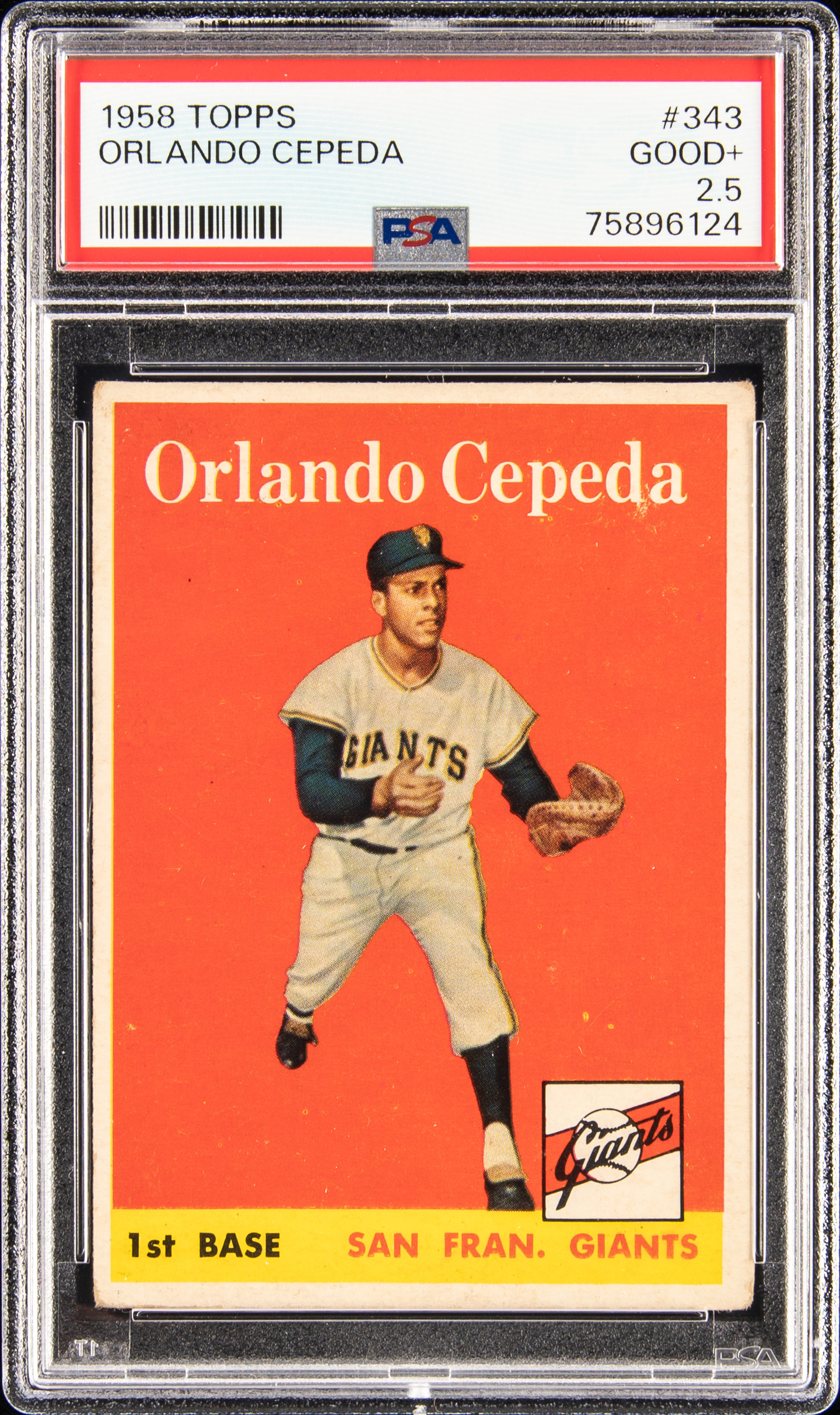 1958 Topps #343 Orlando Cepeda Rookie Card – PSA GD+ 2.5