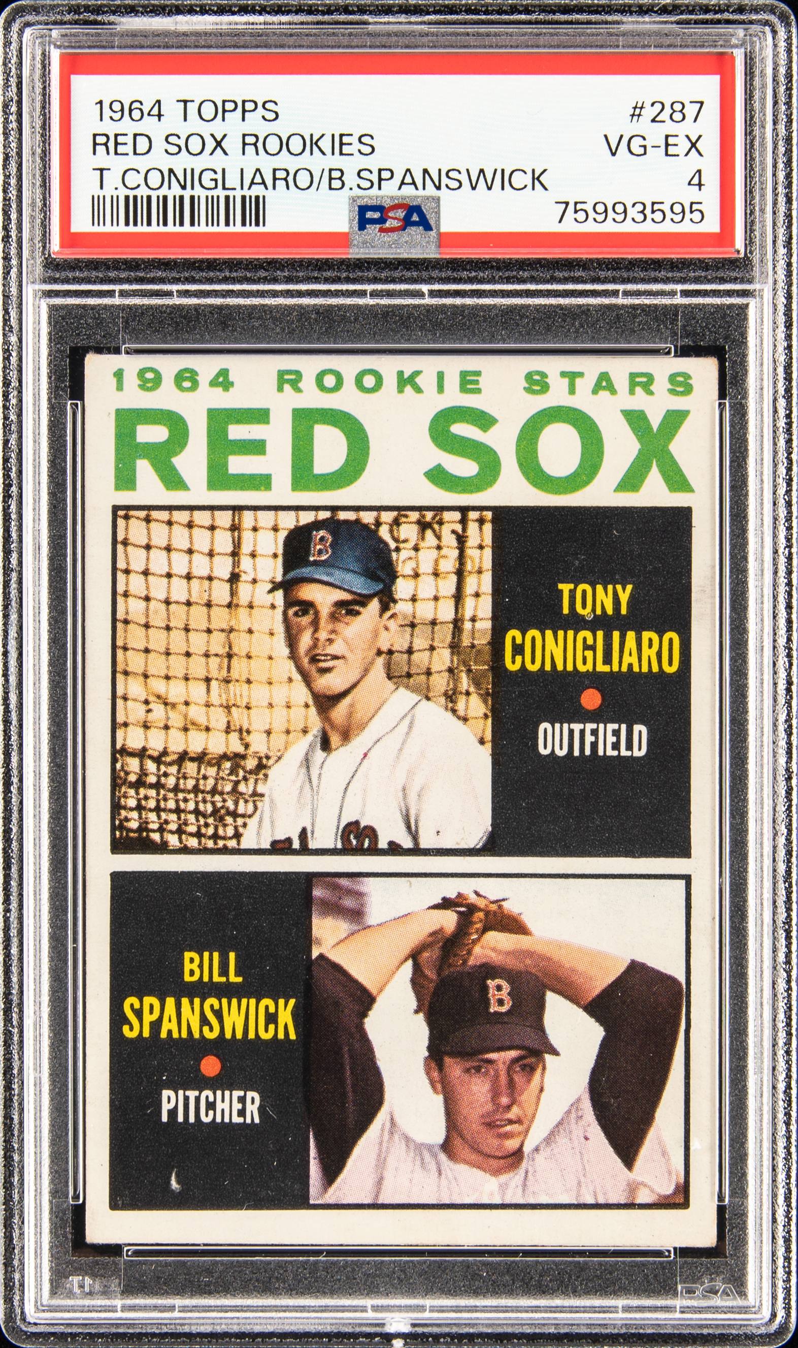 1964 Topps Red Sox Rookies #287 Tony Conigliaro/Bill Spanswick – PSA VG-EX 4