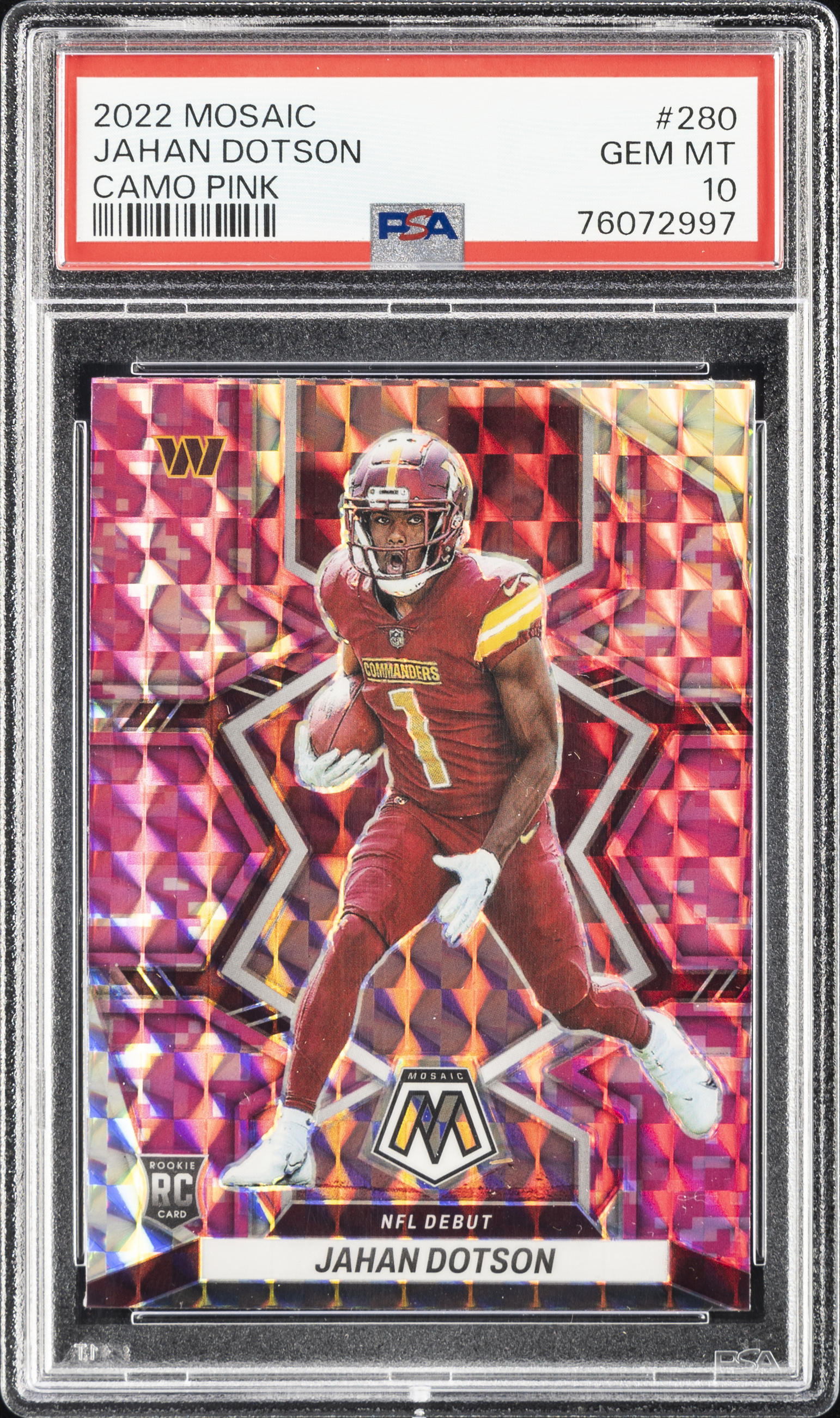 2022 Panini Mosaic Camo Pink #280 Jahan Dotson Rookie Card – PSA GEM MT 10