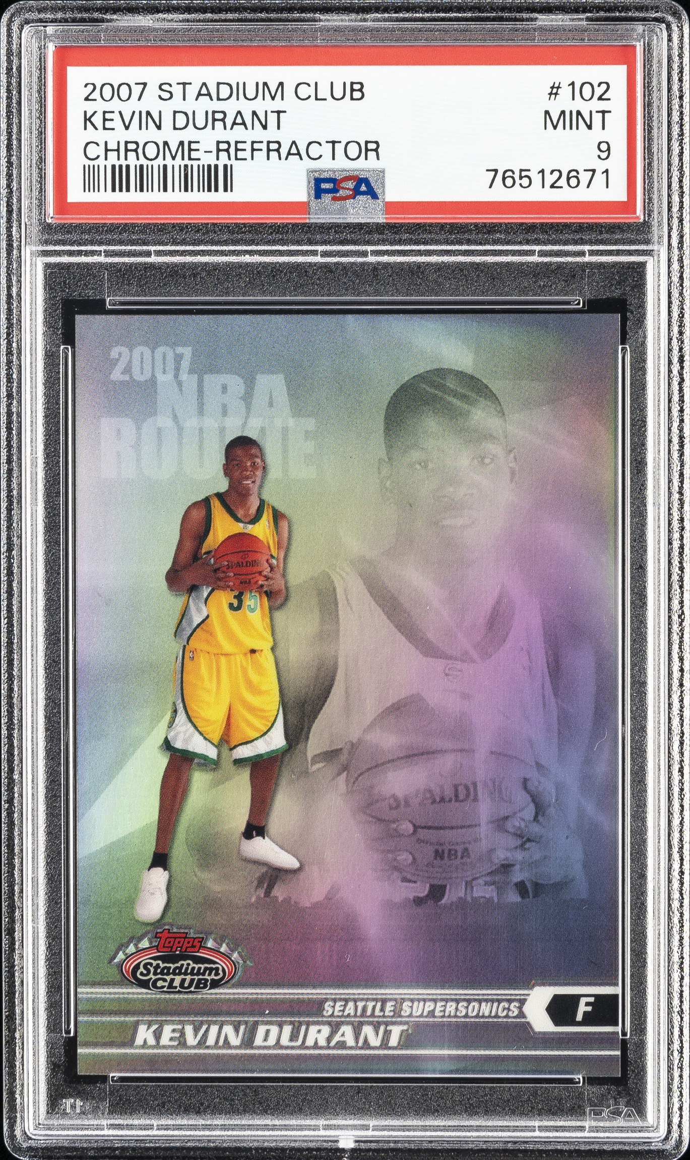 2007-08 Topps Stadium Club Chrome-Refractor #102 Kevin Durant Rookie Card (#131/999) – PSA MINT 9