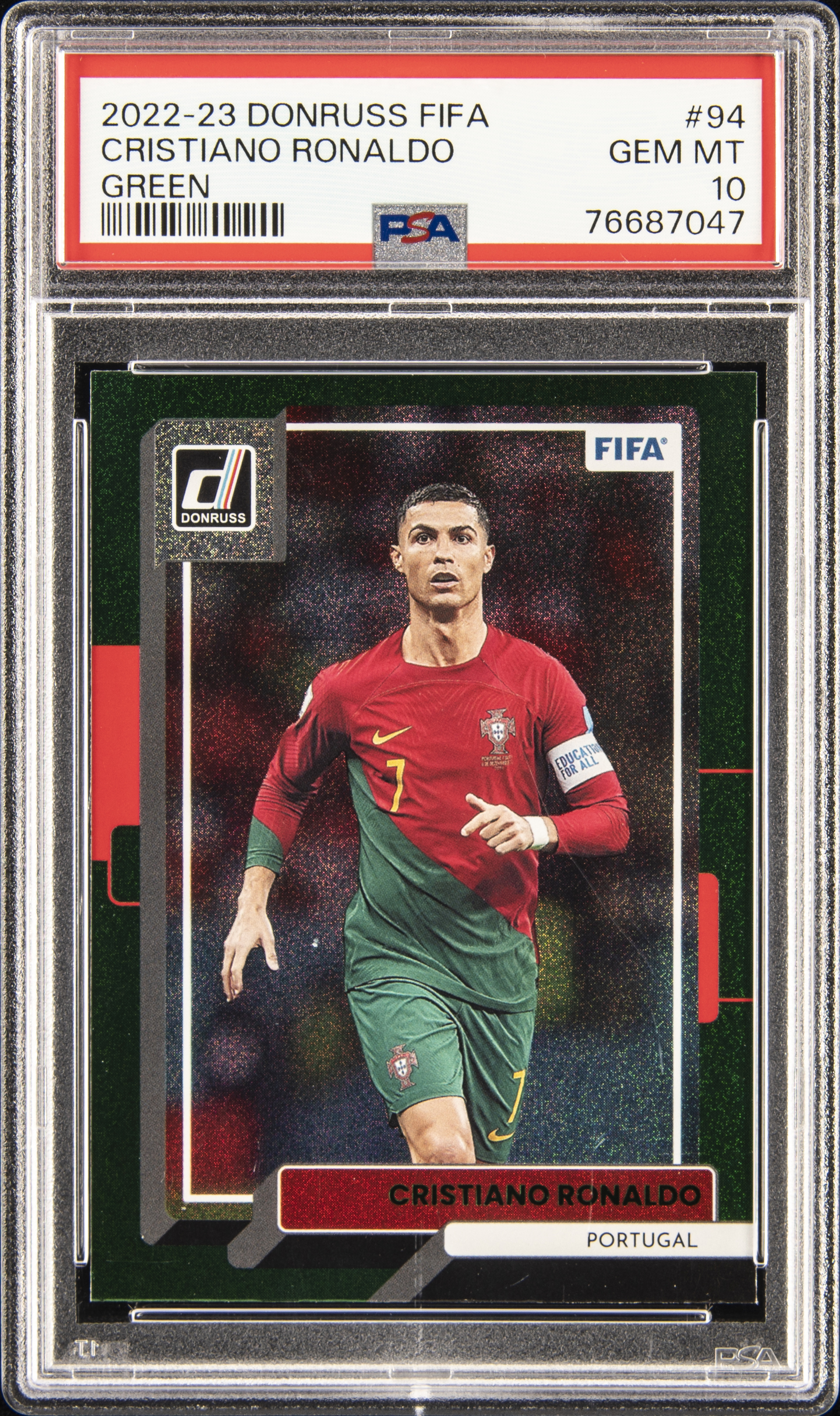 2022-23 Panini Donruss FIFA Green #94 Cristiano Ronaldo – PSA GEM MT 10