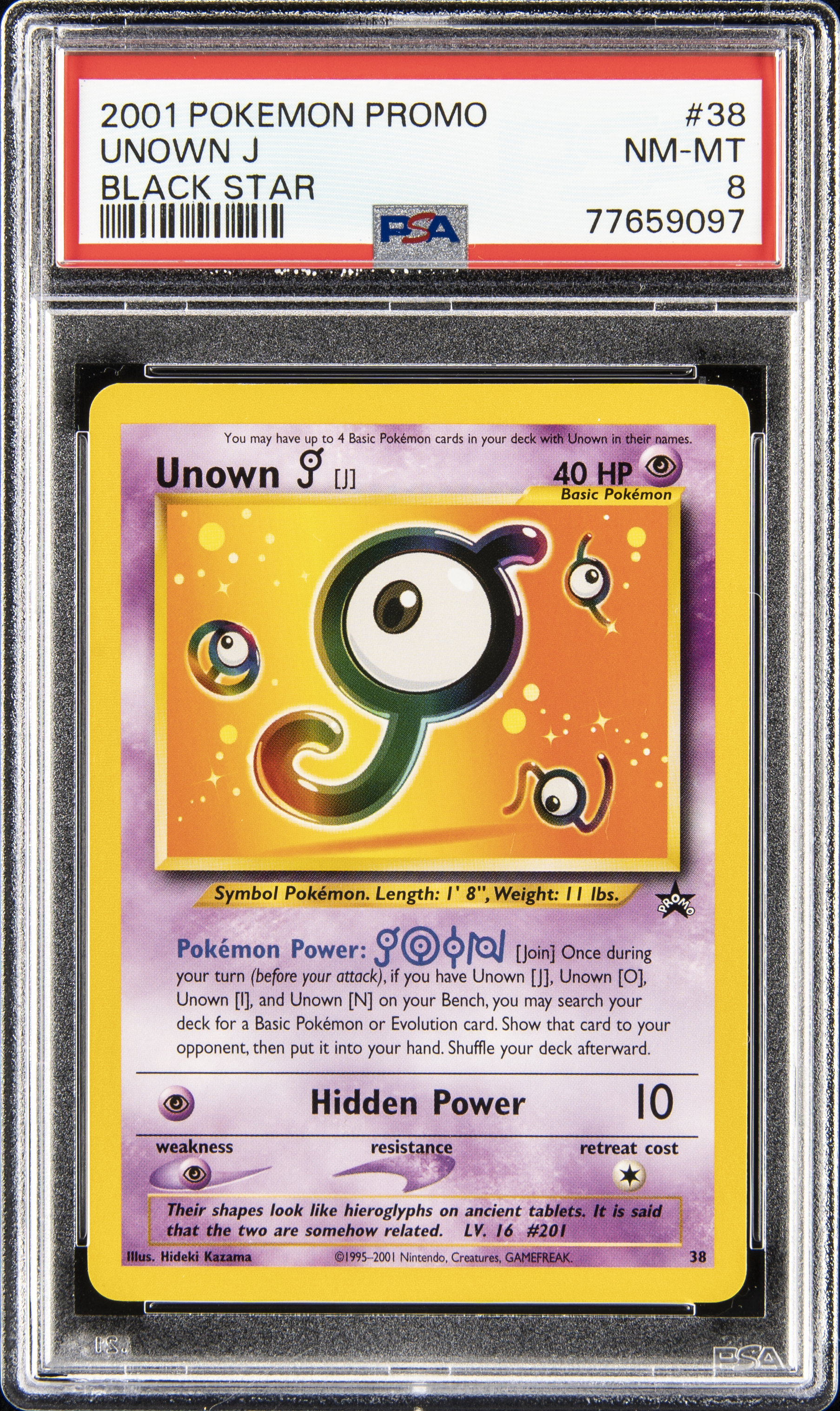 2001 Pokemon Promo Black Star 38 Unown J – PSA NM-MT 8