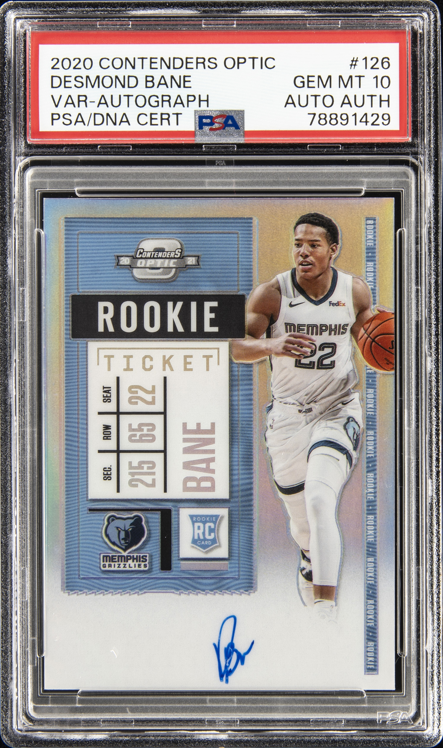 2020-21 Panini Contenders Optic Variation-Autograph Rookie Ticket #126 Desmond Bane Signed Rookie Card – PSA GEM MT 10, PSA/DNA Authentic 