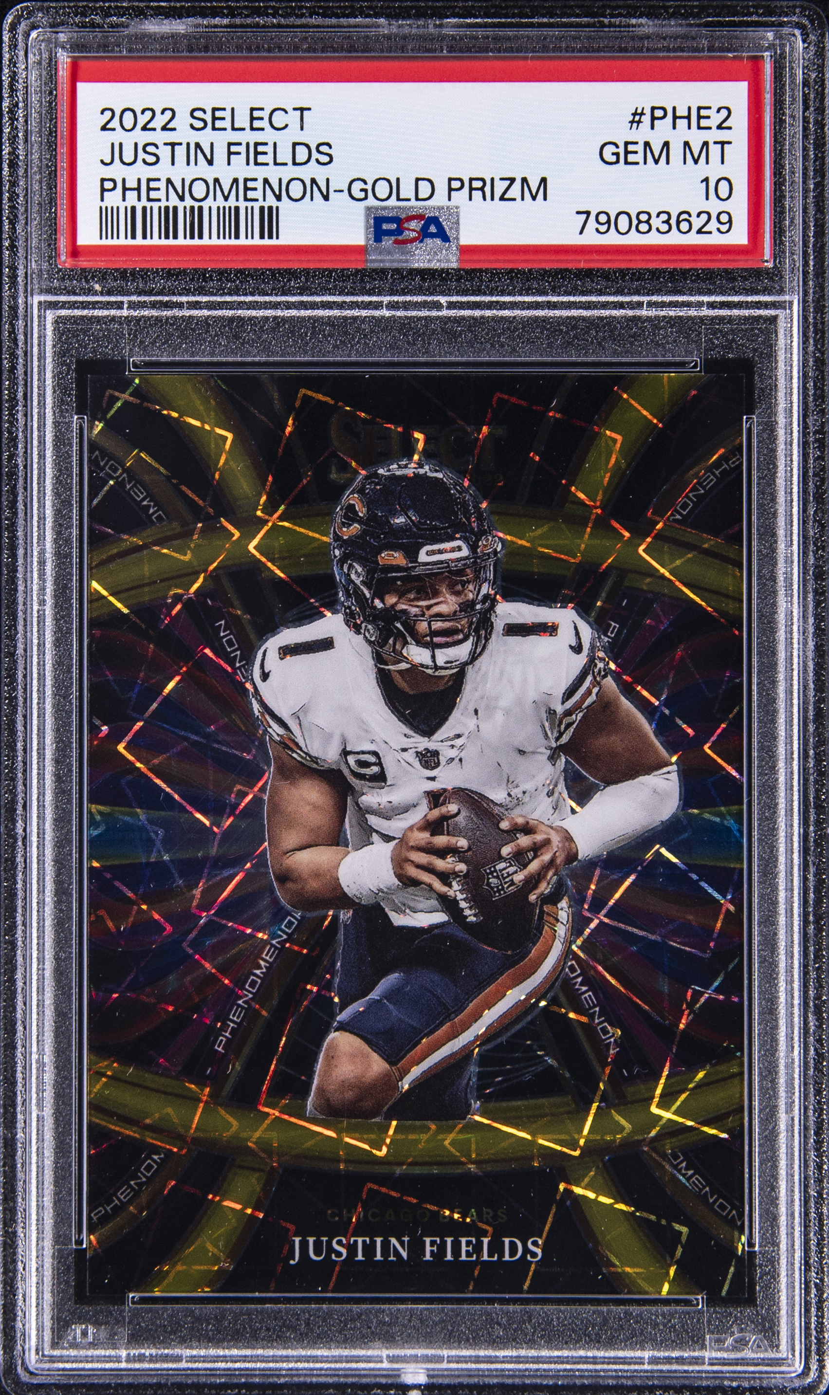 2022 Panini Select Phenomenon Gold Prizm #PHE2 Justin Fields (#02/10) – PSA GEM MT 10