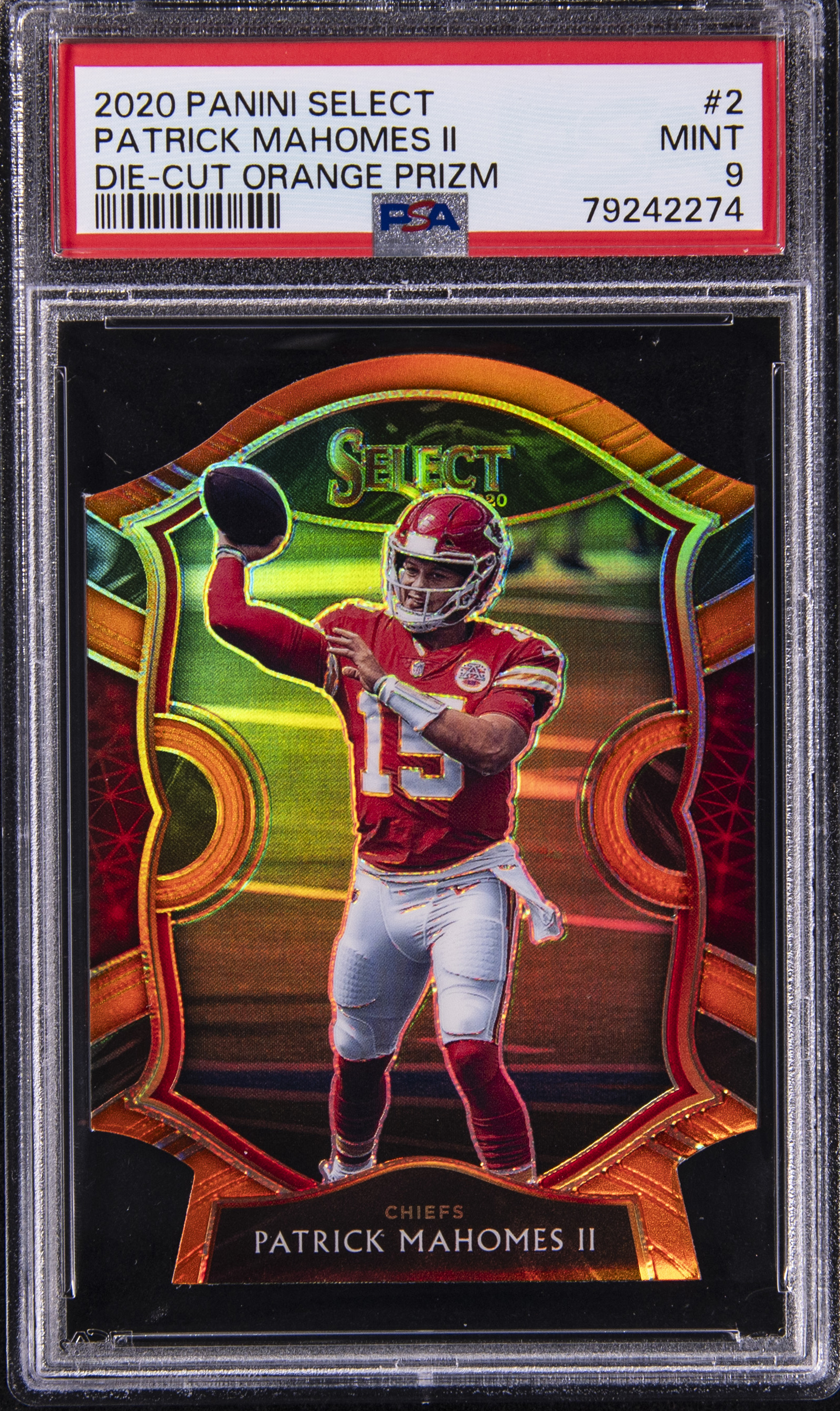 2020 Panini Select Die-Cut Orange Prizm #2 Patrick Mahomes II – PSA MINT 9