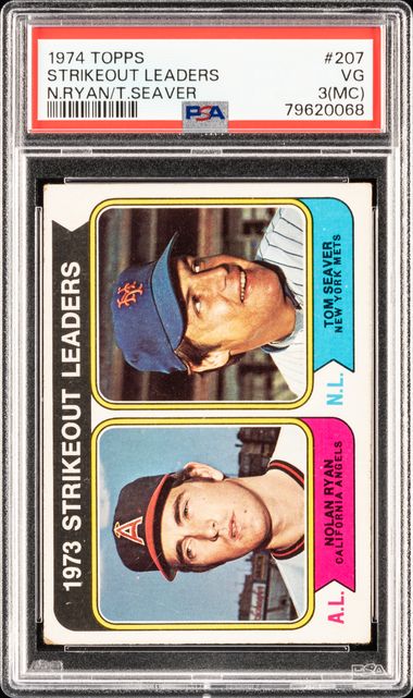 1974 Topps #207 Strikeout Leaders (Nolan Ryan/Tom Seaver)(Angels/Mets)