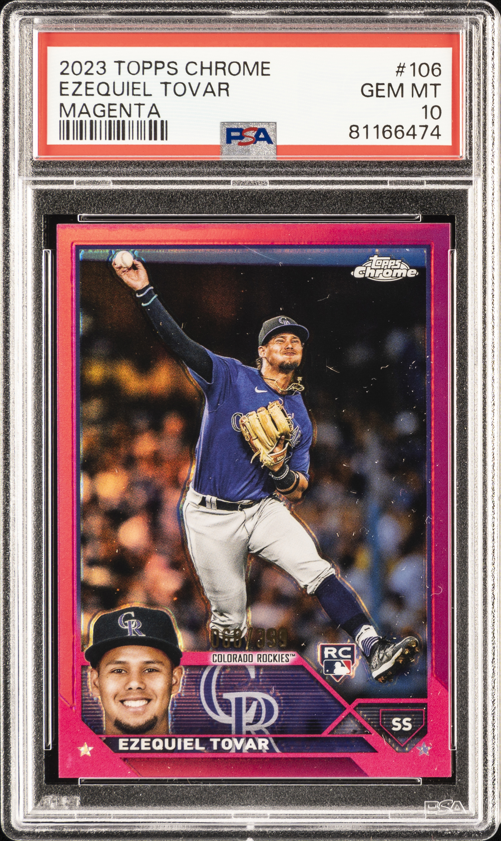 2023 Topps Chrome Magenta #106 Ezequiel Tovar Rookie Card (#068/399) - PSA GEM MT 10