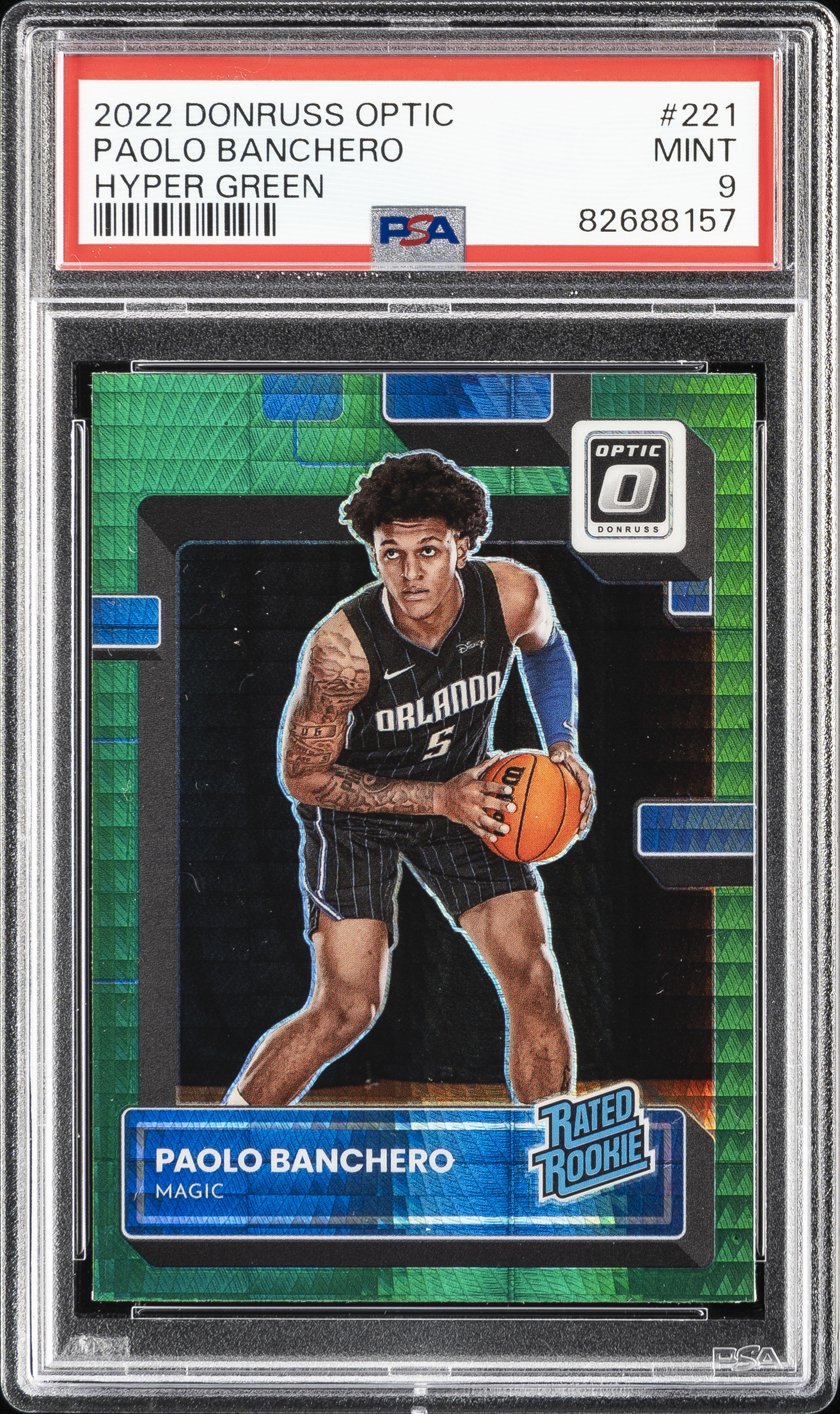 2022-23 Panini Donruss Optic Hyper Green Rated Rookie #221 Paolo Banchero Rookie Card – PSA MINT 9