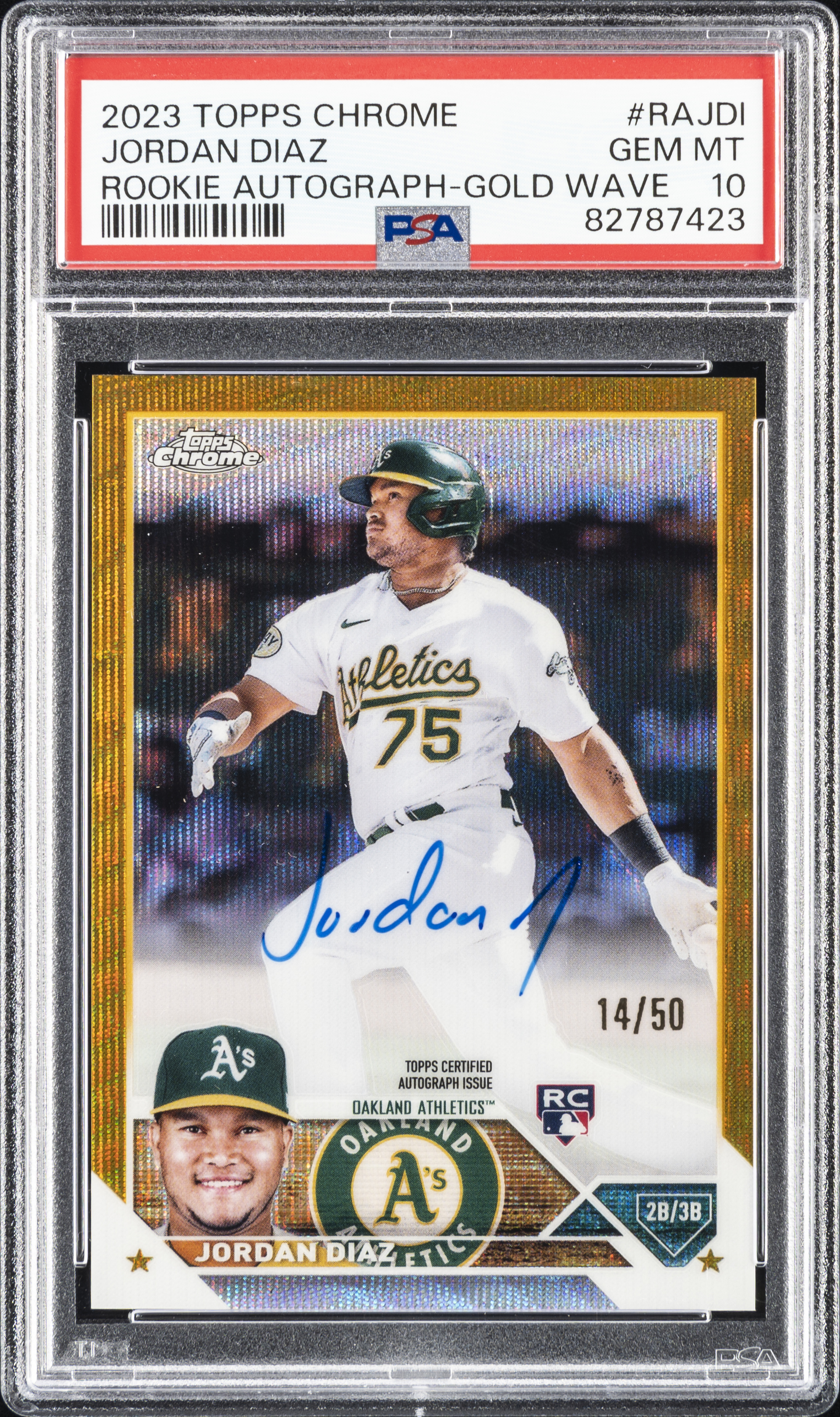 2023 Topps Chrome Rookie Autograph Gold Wave #RAJDI Jordan Diaz Signed Rookie Card (#14/50) – PSA GEM MT 10