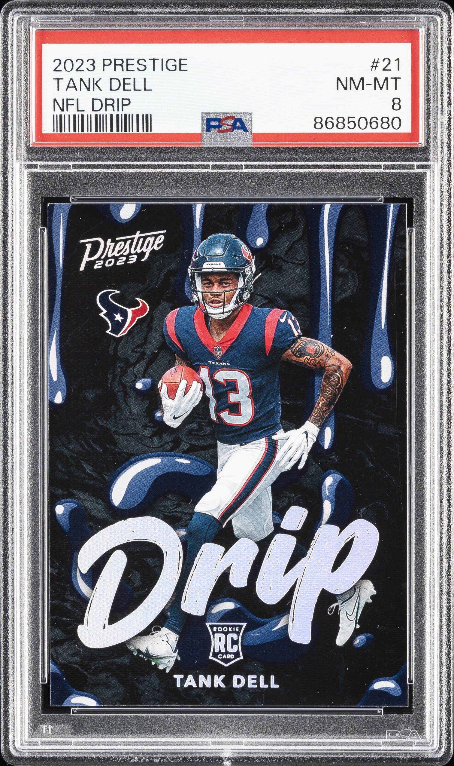 2023 Panini Prestige NFL Drip #21 Tank Dell Rookie Card – PSA NM-MT 8