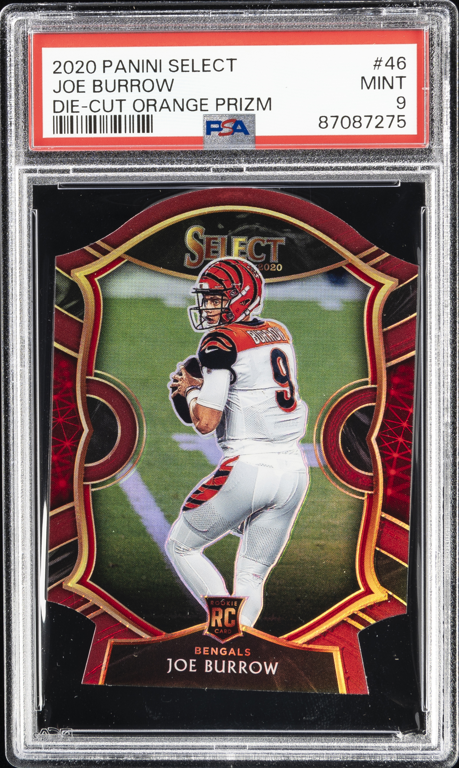 2020 Panini Select Die-Cut Orange Prizm #46 Joe Burrow Rookie Card – PSA MINT 9