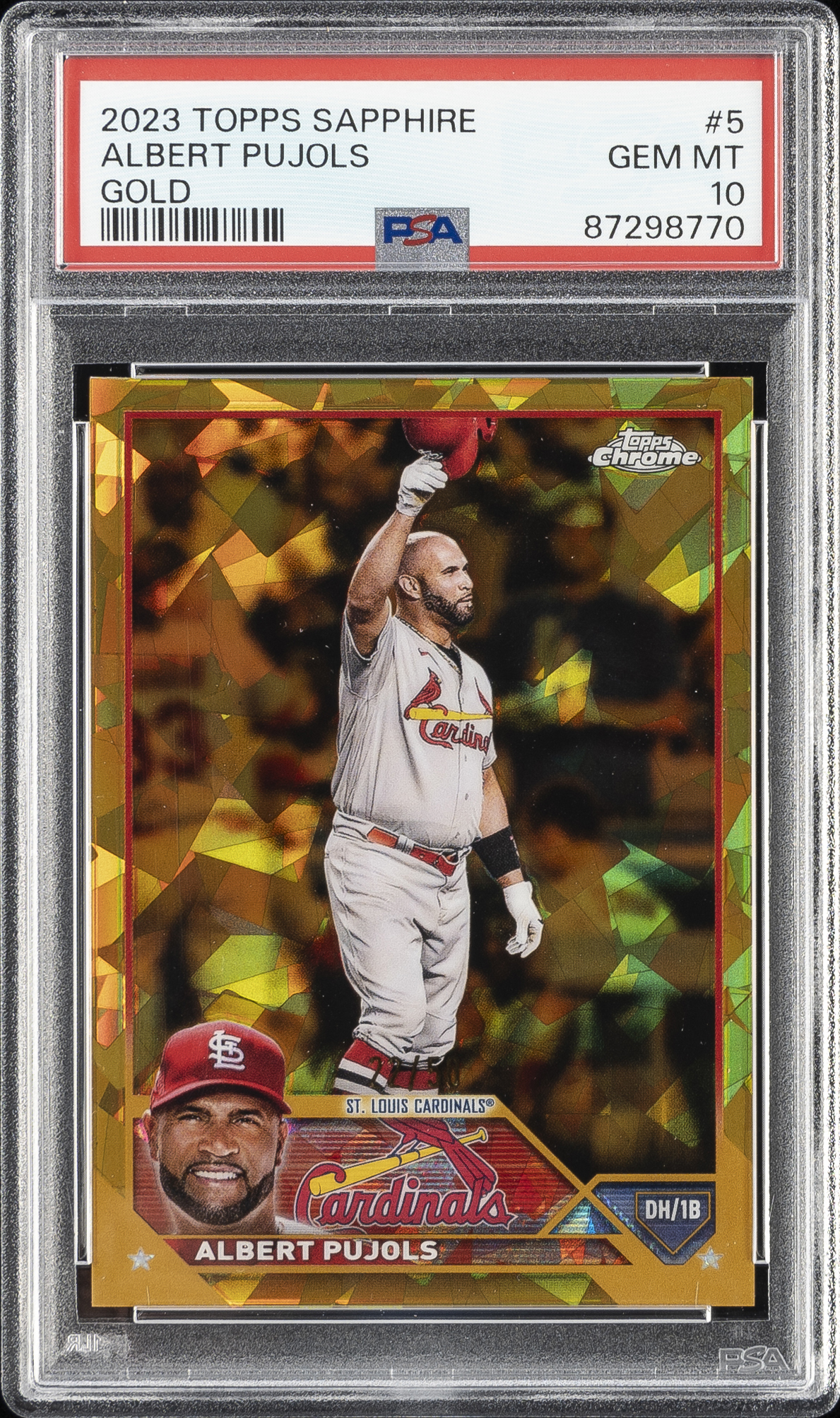 2023 Topps Chrome Sapphire Gold #5 Albert Pujols (#22/50)– PSA GEM MT 10