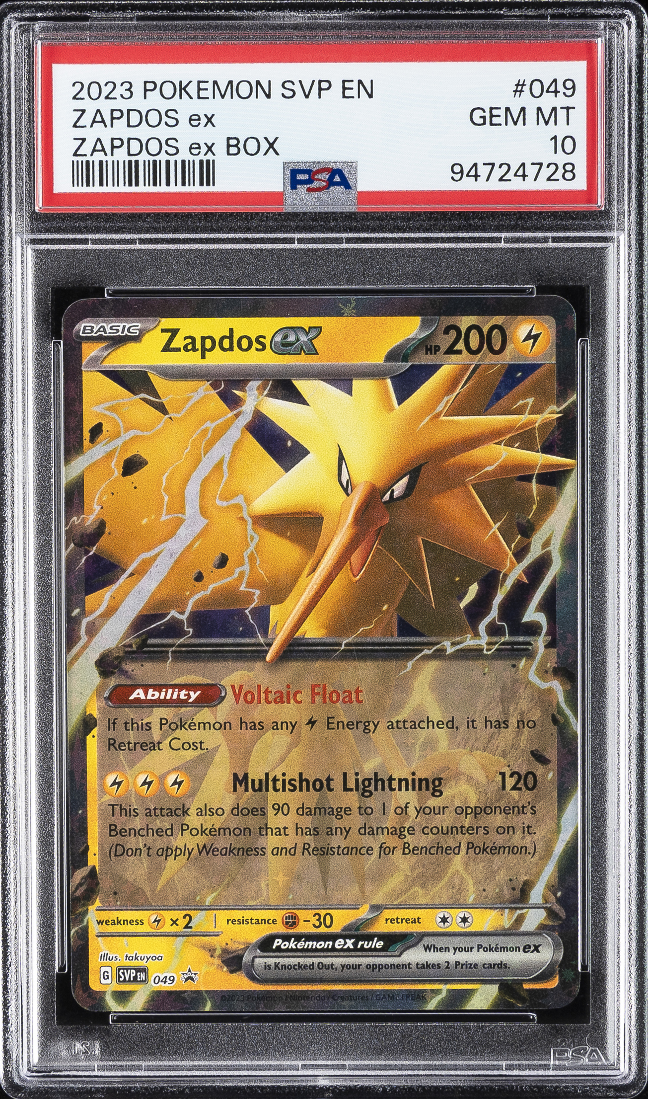 2023 #049 Zapdos EX PSA 10 Svp EN-SV Black Star Promo Pokemon