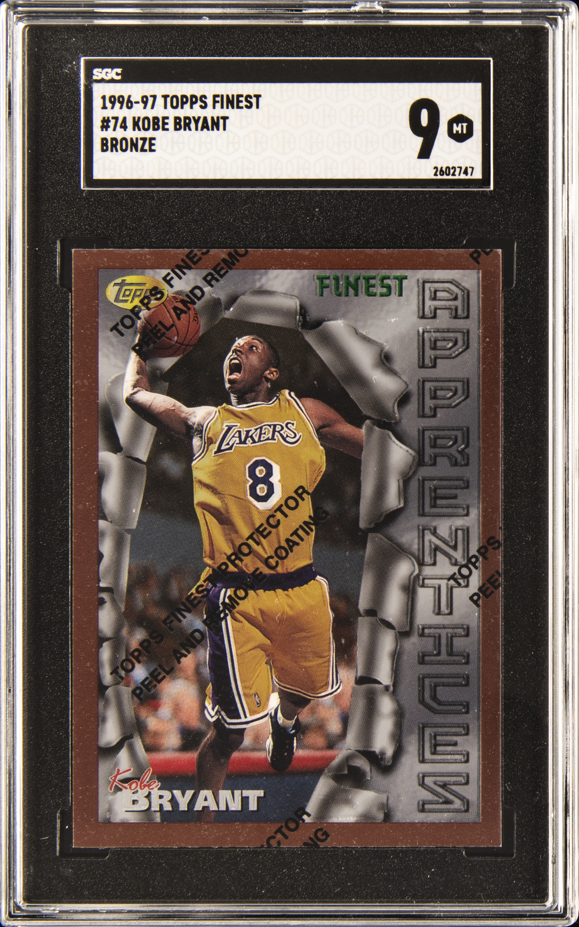 1996-97 Topps Finest Bronze #74 Kobe Bryant Rookie Card - SGC MT 9
