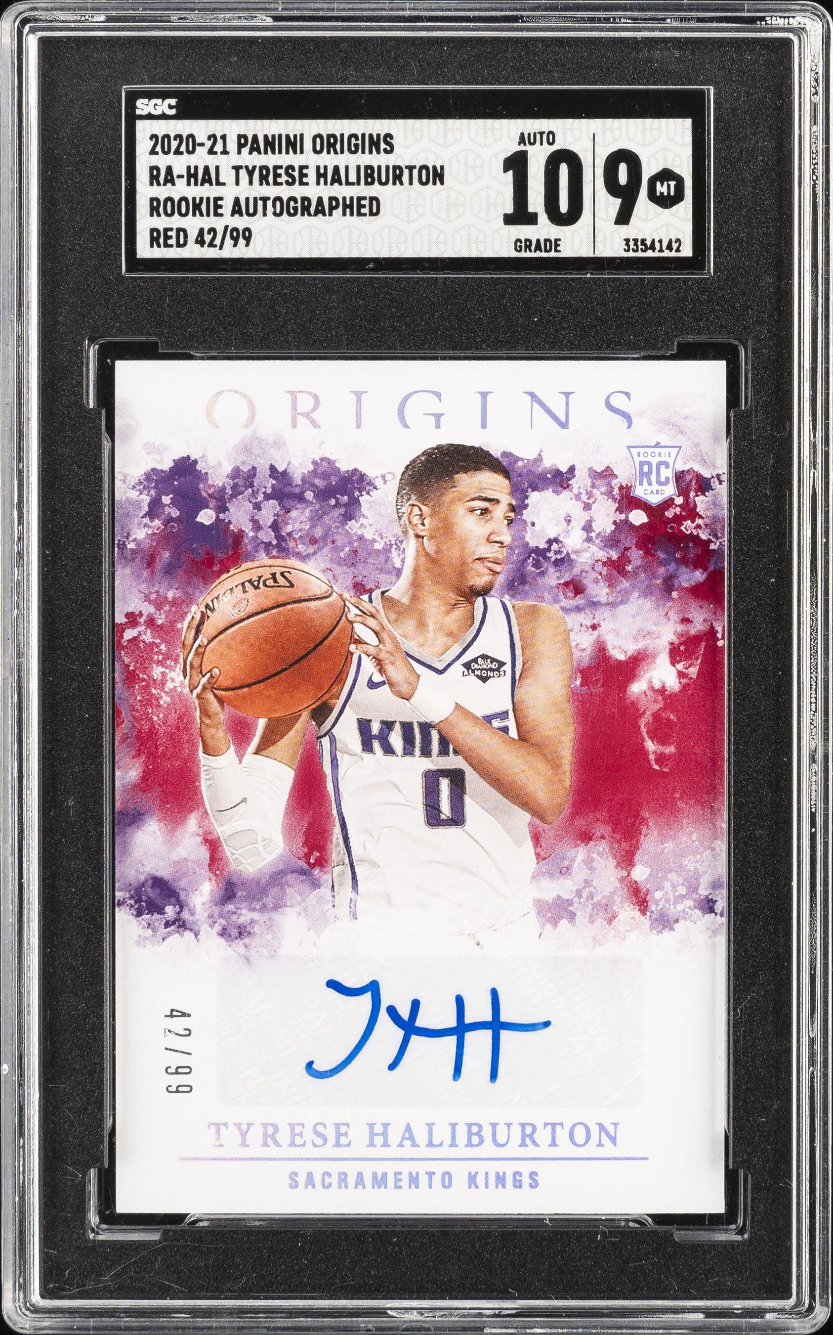 2020-21 Panini Origins - Red Rookie Autographed (42/99) - Sgc Auto Grade 10 #RAHAL Tyrese Haliburton Sgc 9