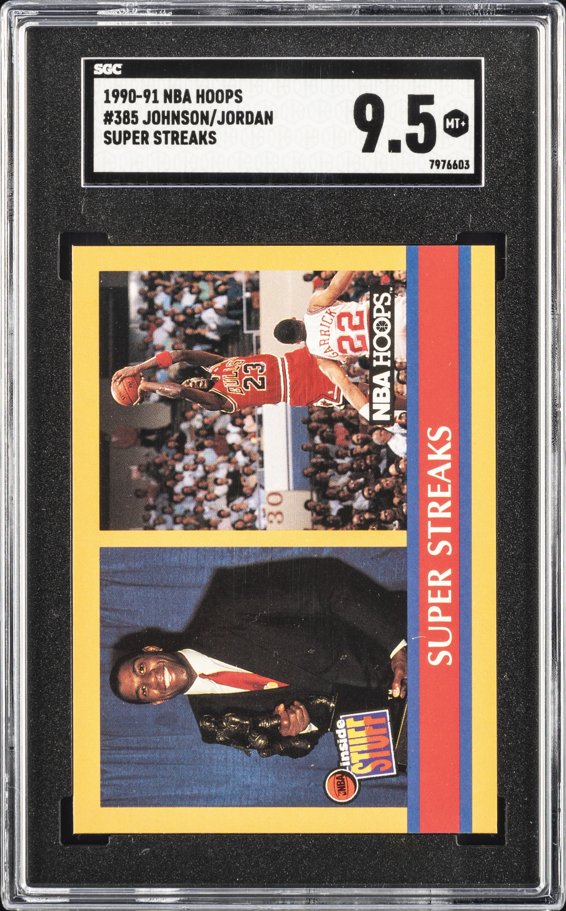 1990-91 Hoops Super Streaks #385 Magic Johnson/Michael Jordan – SGC MT+ 9.5