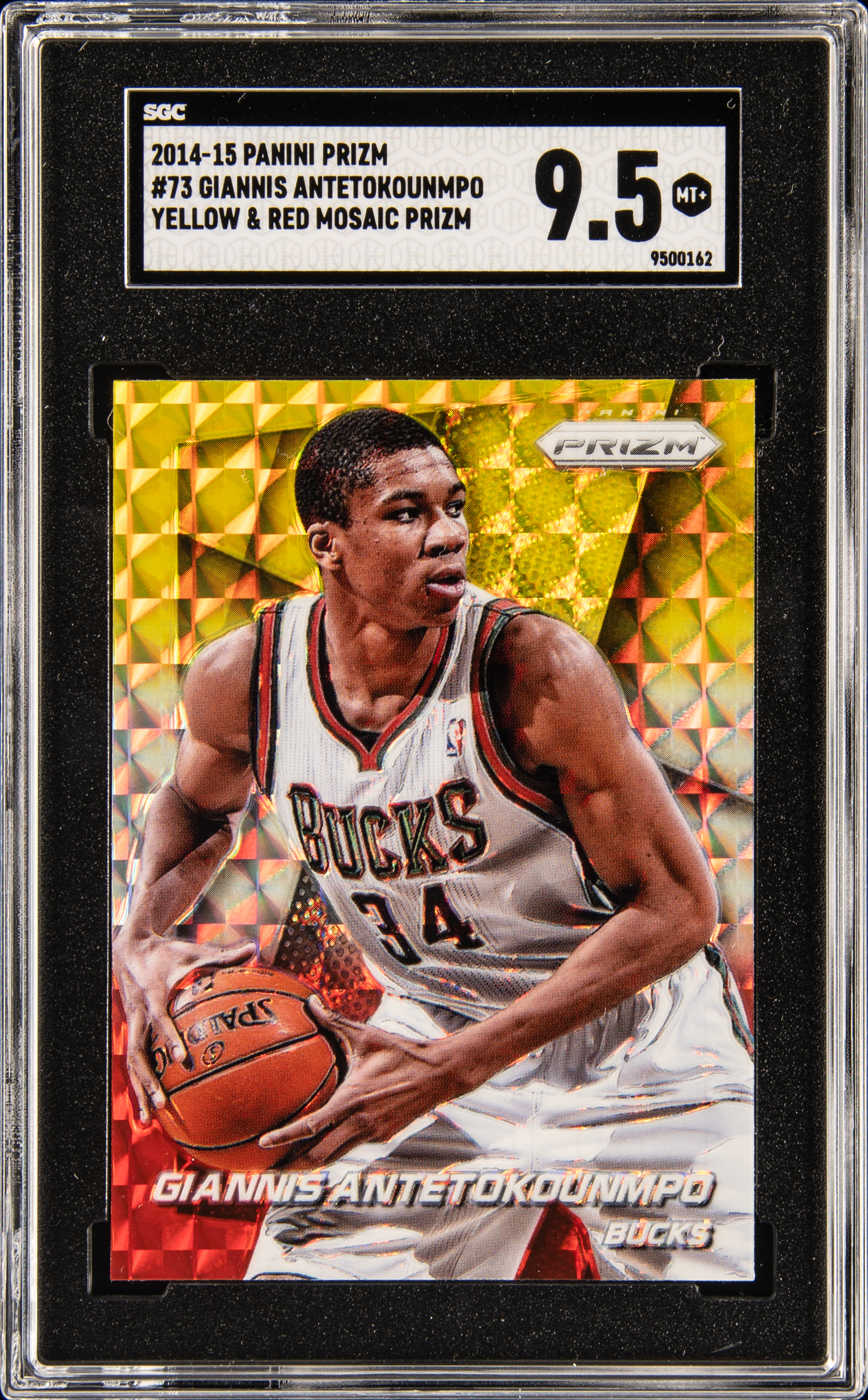 2014 Panini Prizm Yellow & Red Mosaic Prizm #73 Giannis Antetokounmpo – SGC MT 9.5