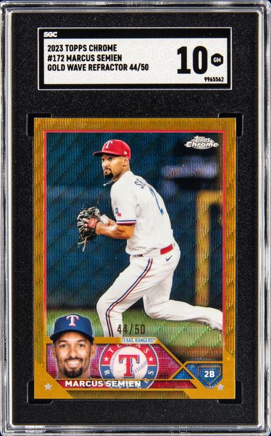 2023 Topps Chrome Refractor 172 Marcus Semien Texas Rangers baseball card