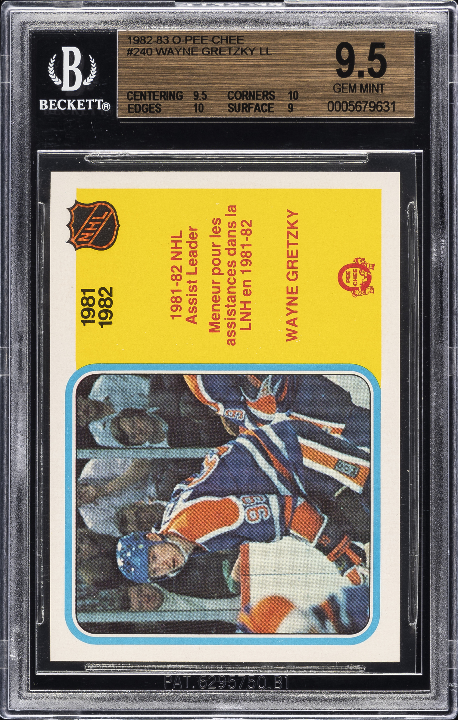 1982-83 Opeechee NHL Assist Leader #240 Wayne Gretzky – BGS GEM MINT 9.5