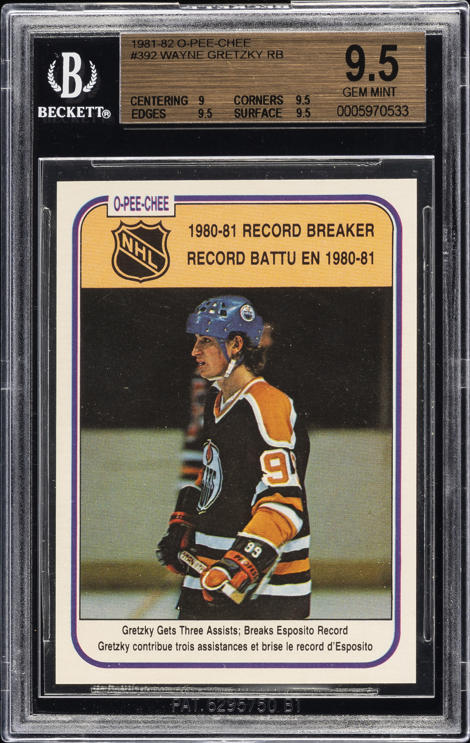 1981-82 Opeechee Record Breaker #392 Wayne Gretzky – BGS GEM MINT 9.5