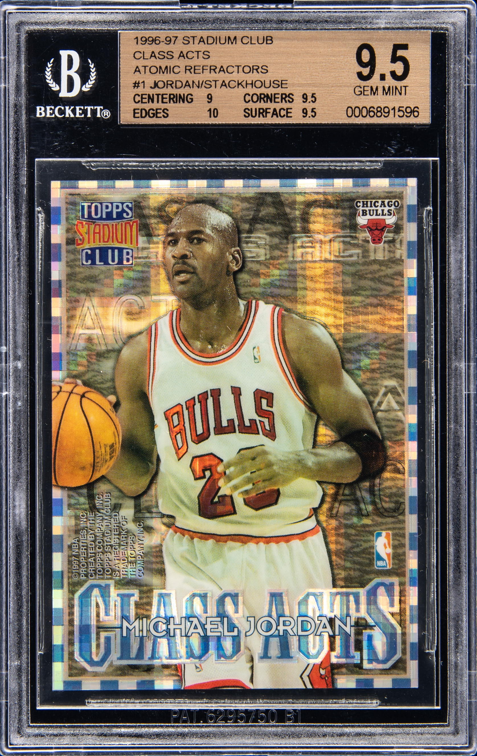 1996-97 Topps Stadium Club Class Acts Atomic Refractor #1 Michael Jordan/Jerry Stackhouse – BGS GEM MINT 9.5