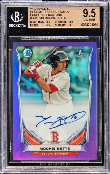 2014 Bowman Chrome Prospect Autographs Orange Refractor #BCAP-MB Mookie  Betts Signed Rookie Card (#10/25) - BGS GEM MINT 9.5, Beckett 10 on Goldin  Auctions