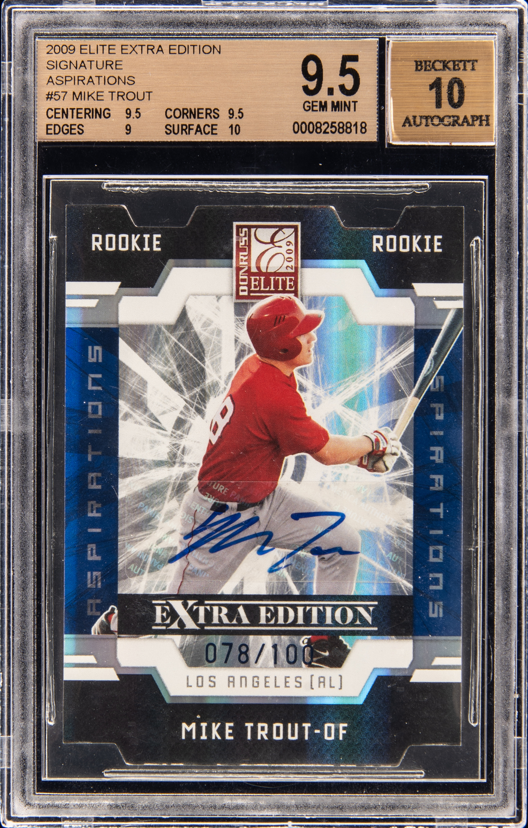 2009 Panini Donruss Elite Extra Edition Signature Aspirations #57 Mike Trout Signed Rookie Card (#078/100) -  BGS GEM MINT 9.5, Beckett 10
