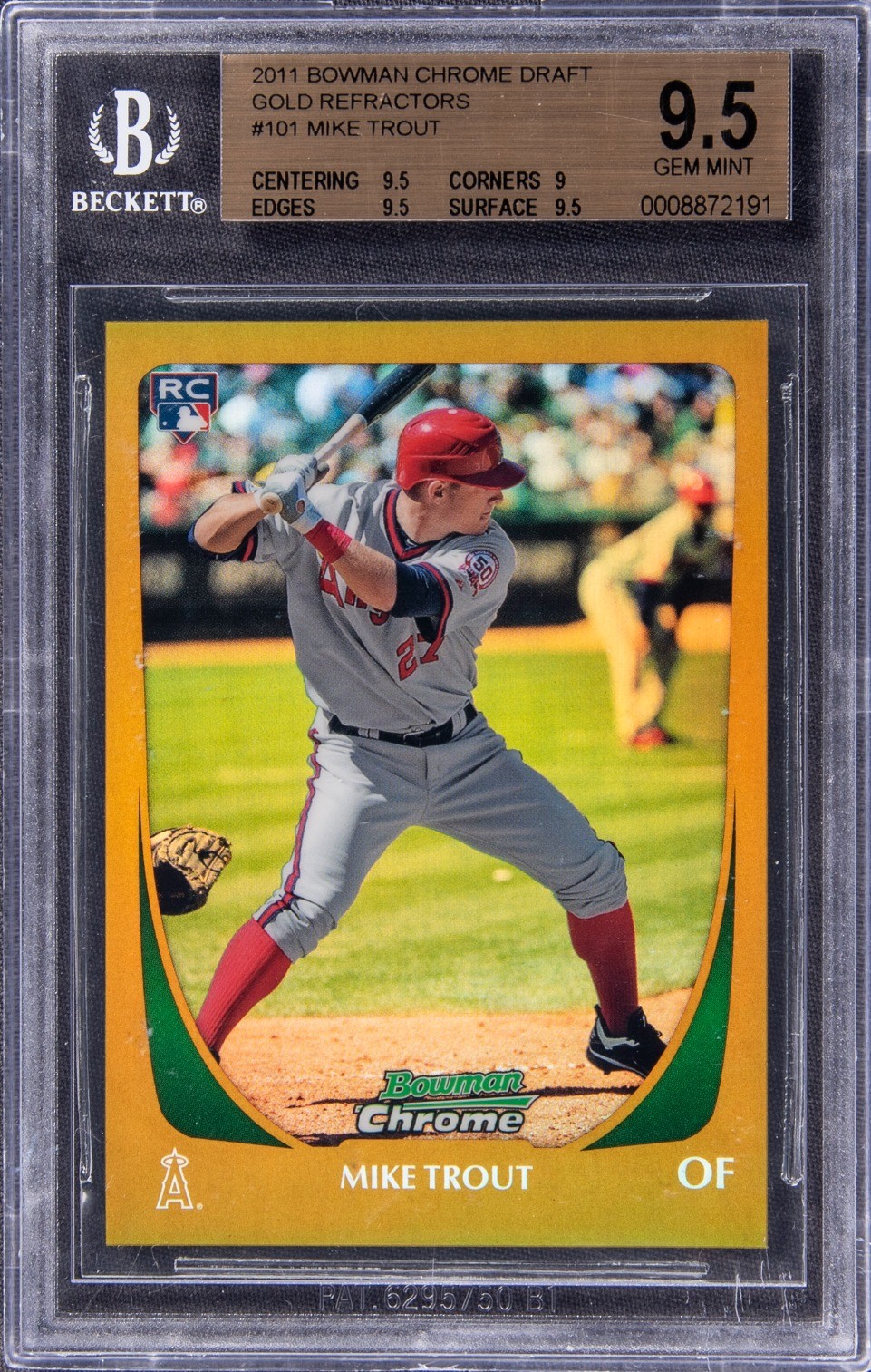 2011 Bowman Chrome Draft Gold Refractor #101 Mike Trout Rookie Card (#26/50) – BGS GEM MINT 9.5