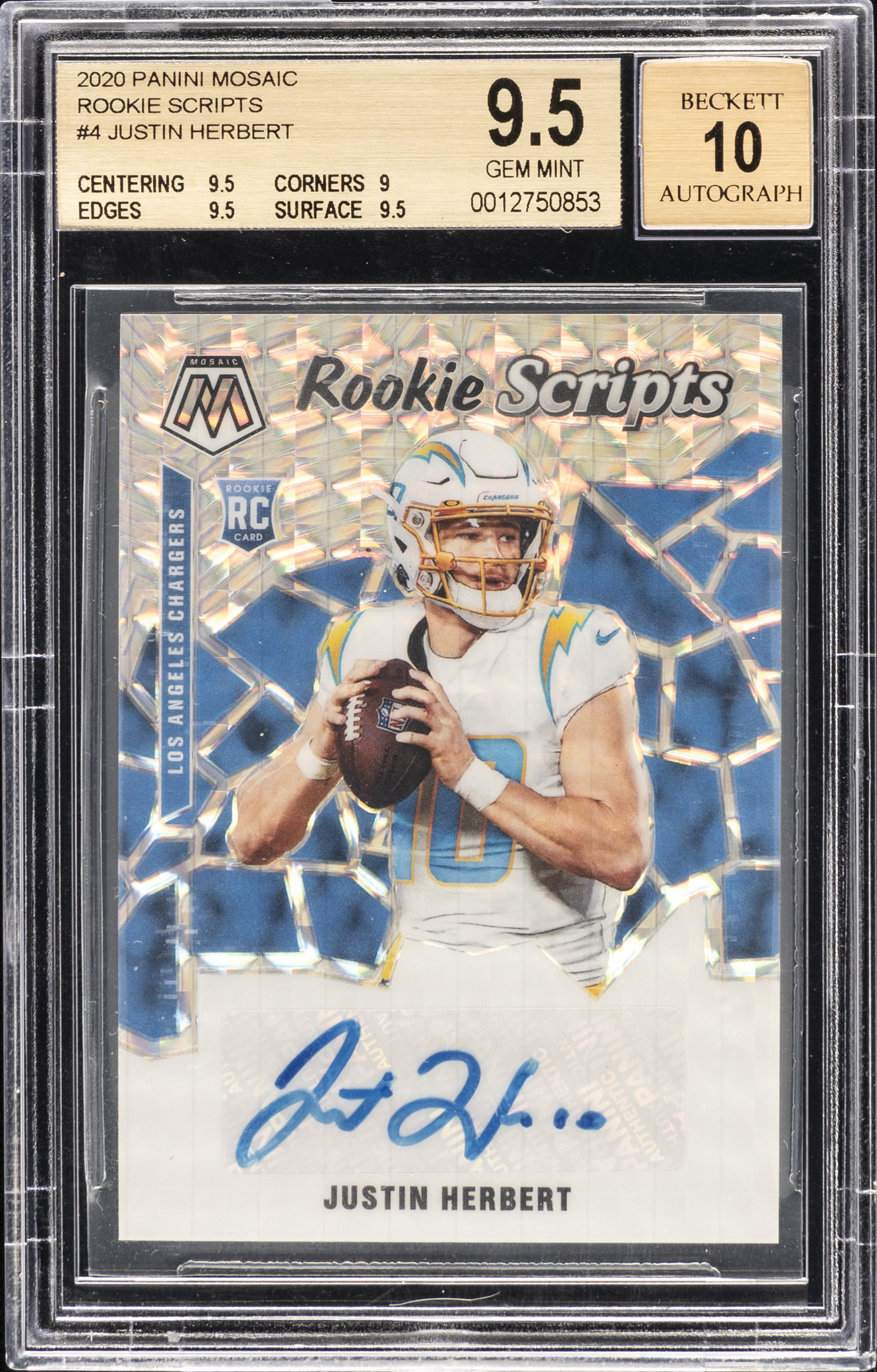 2020 Panini Mosaic Rookie Scripts Rs4 Justin Herbert Rookie Card – BGS GEM MINT 9.5