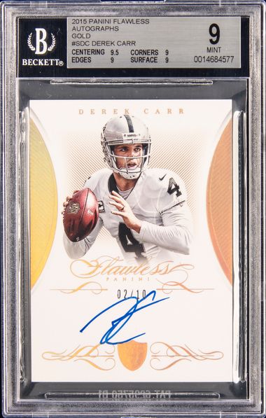 2015 Panini Flawless Autographs Gold Sdc Derek Carr – BGS MINT 9