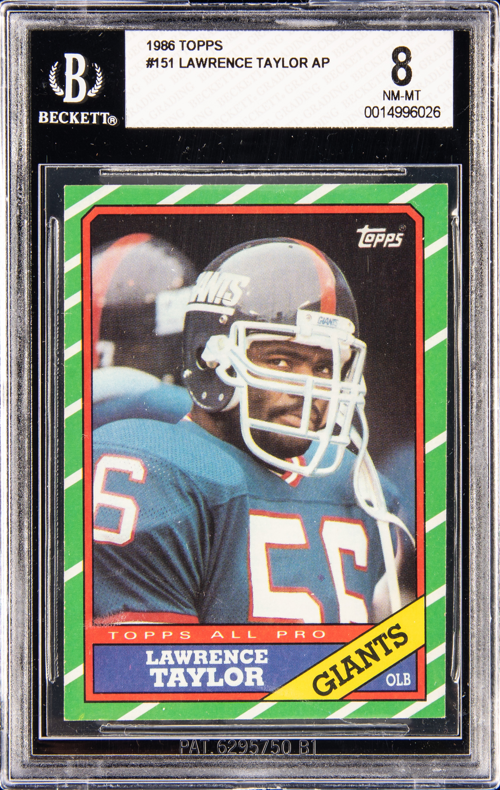 1986 Topps #151 Lawrence Taylor Ap BGS 8