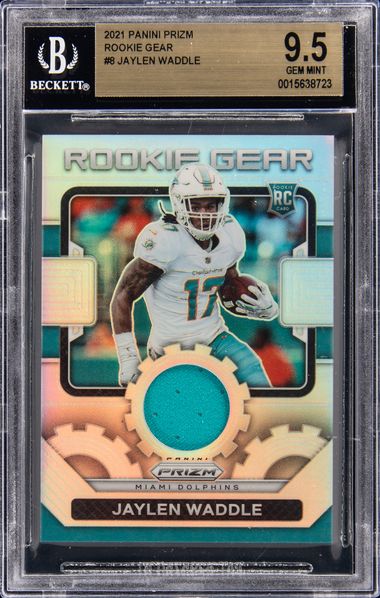 Jaylen Waddle 2021 PANINI PRIZM ROOKIE RC GREEN PULSAR #338 MIAMI DOLPHINS!