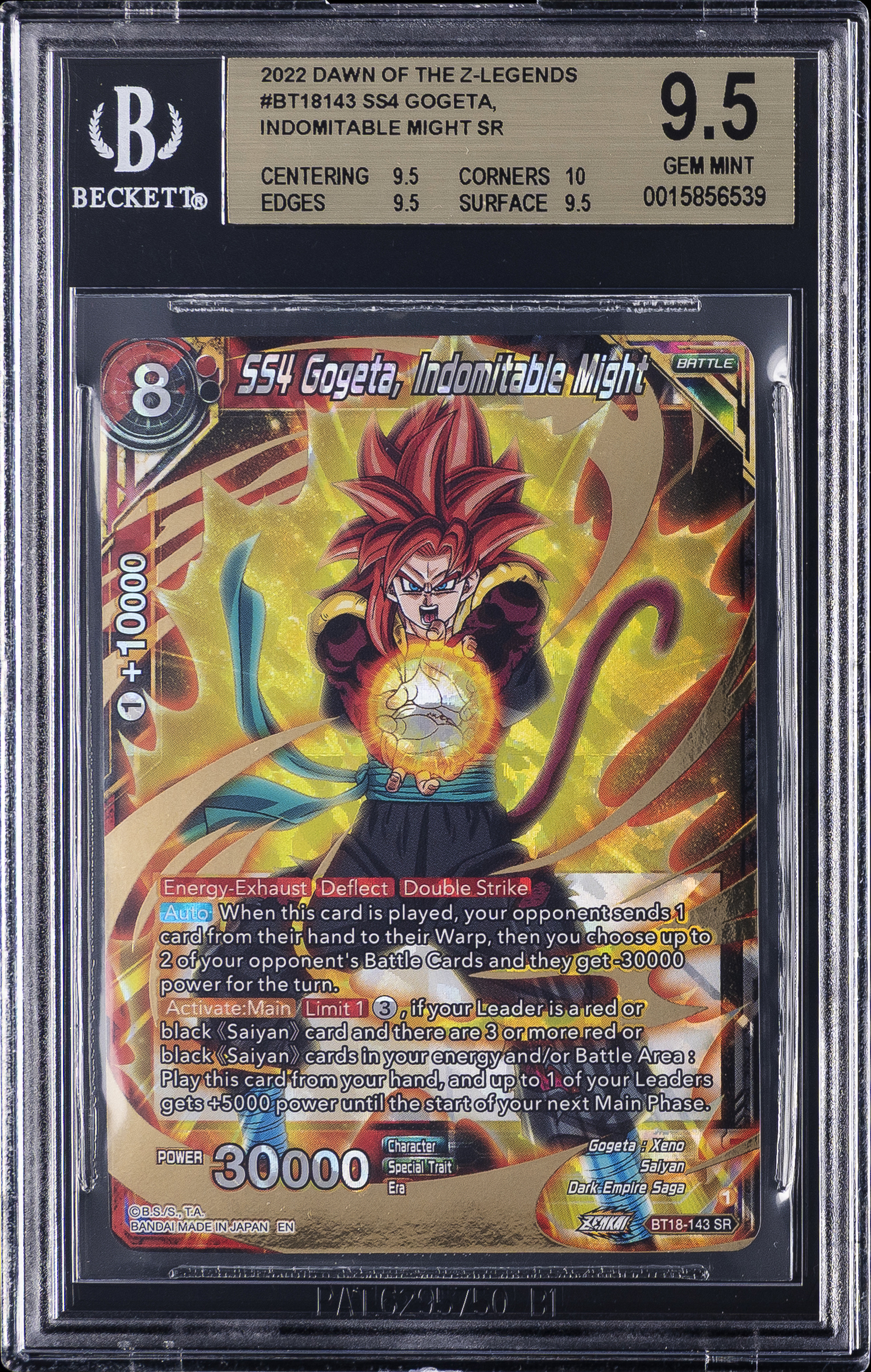 2022 #BT18143 SS4 Gogeta, Indomitable Might SR BGS 9.5 Dragon Ball Super Dawn of the Z-Legends