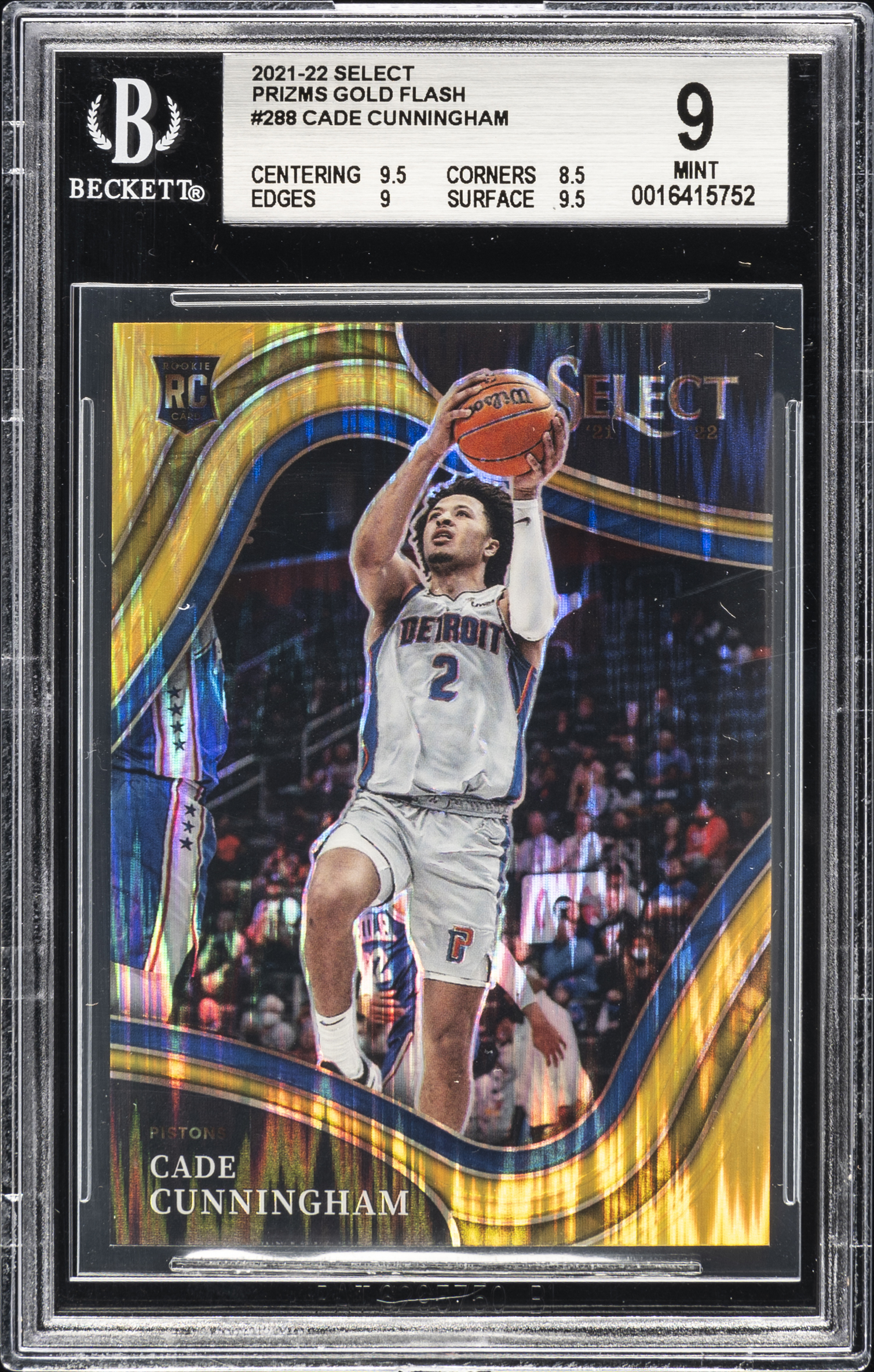 2021-22 Panini Select Prizms Gold Flash #288 Cade Cunningham Rookie Card (#01/10) – BGS MINT 9