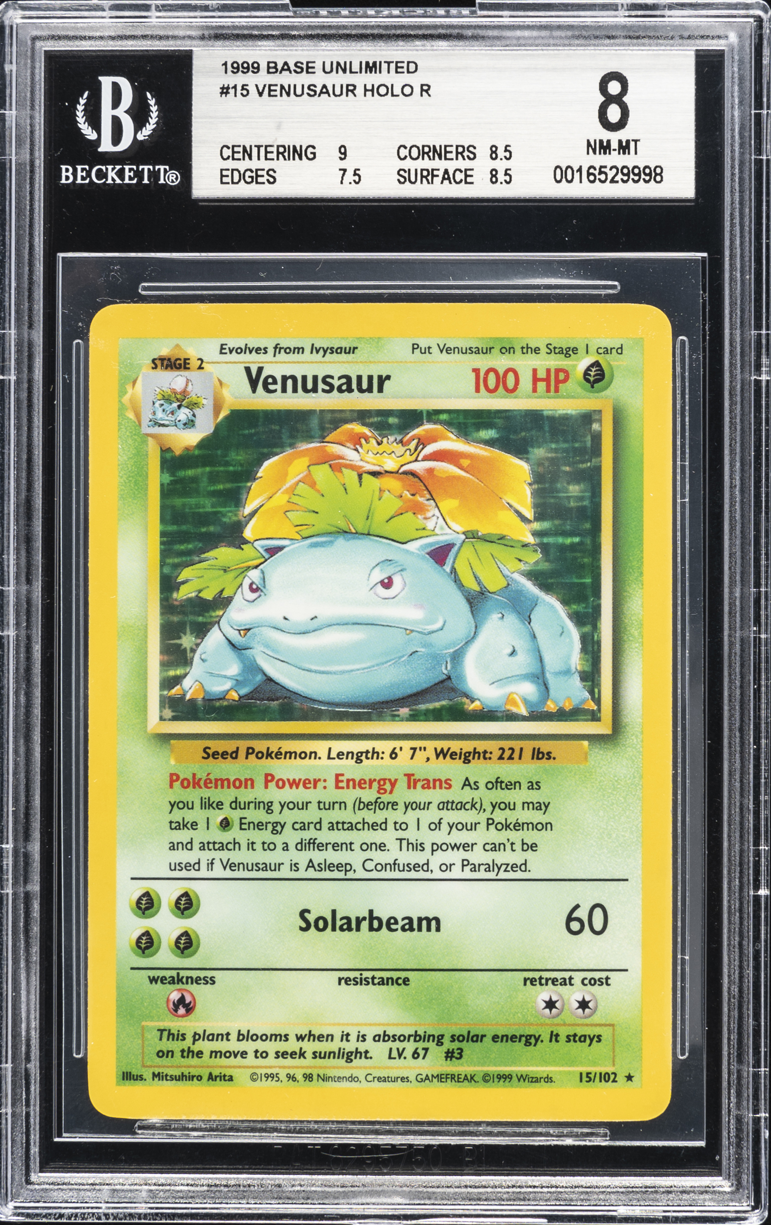 1999 Pokemon Game 15 Venusaur-Holo – BGS NM-MT 8