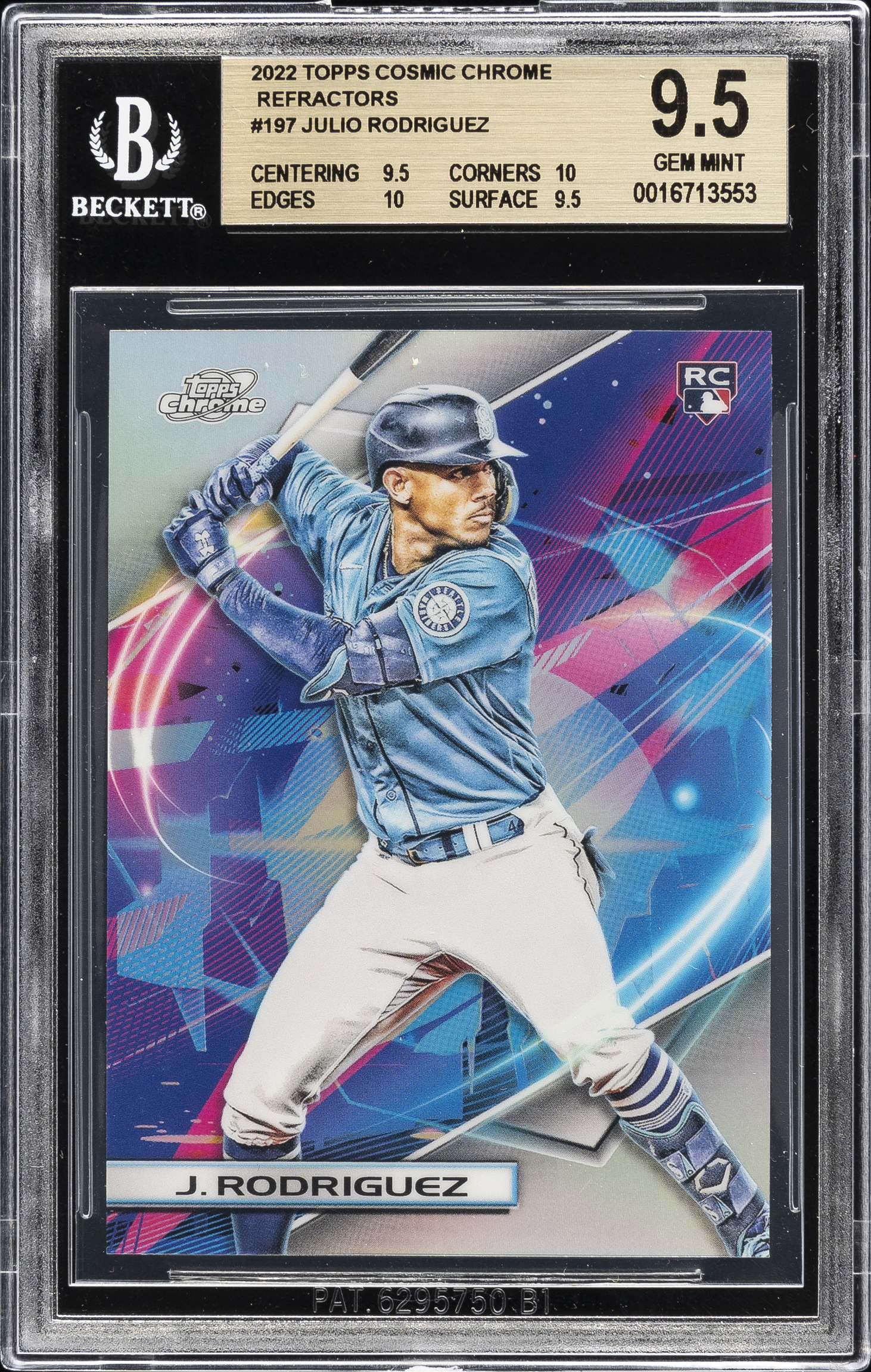 2022 Topps Cosmic Chrome Refractors #197 Julio Rodriguez Rookie Card – BGS GEM MINT 9.5