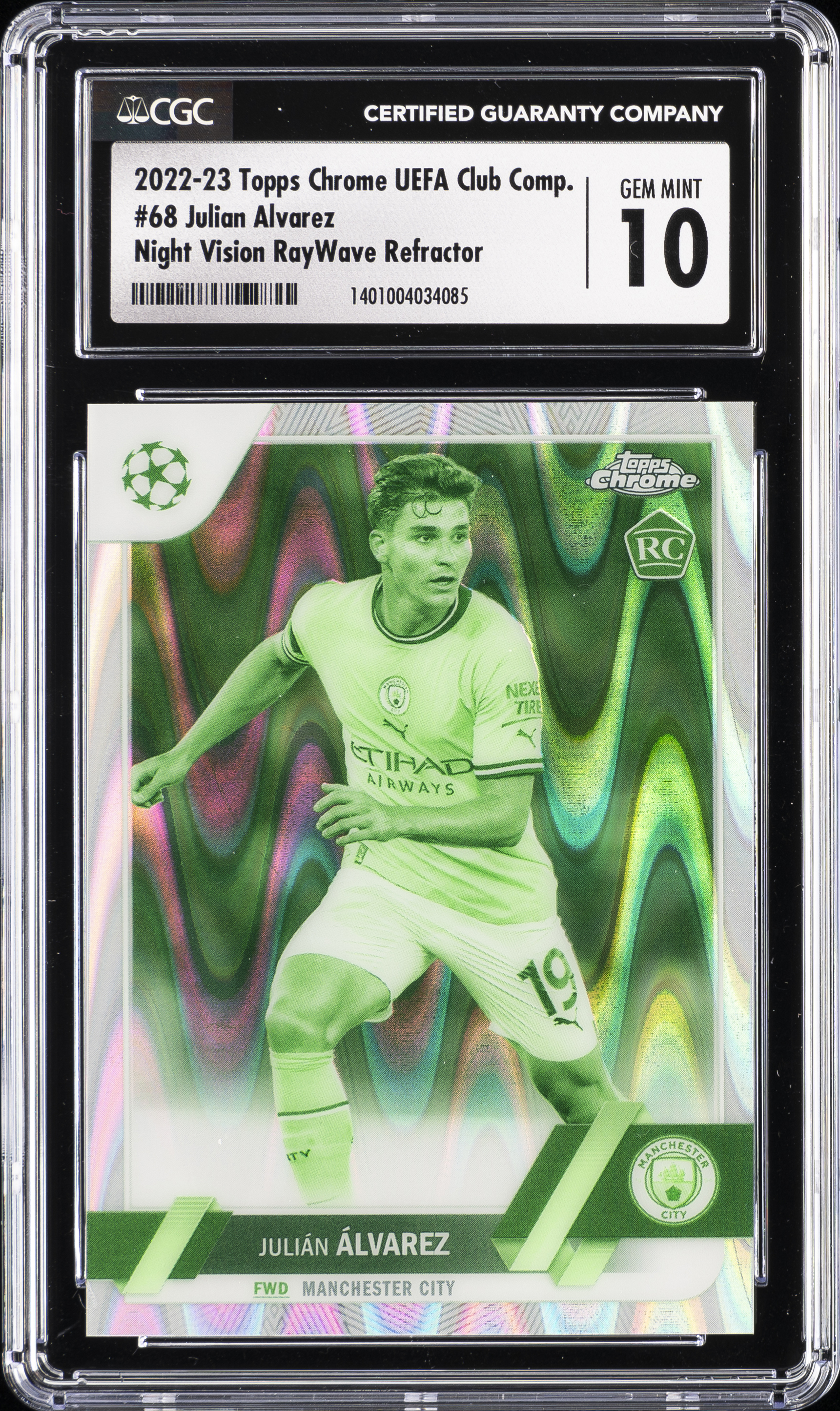 2022 Topps Chrome UEFA Club Competitions Night Vision Raywave #68 Julian Alvarez Rookie Card (#181/225) – CGC GEM MT 10