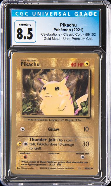 Online Pokemon Gold Metal Pikachu Card 58/102 Celebrations Ultra Premium Collection NM