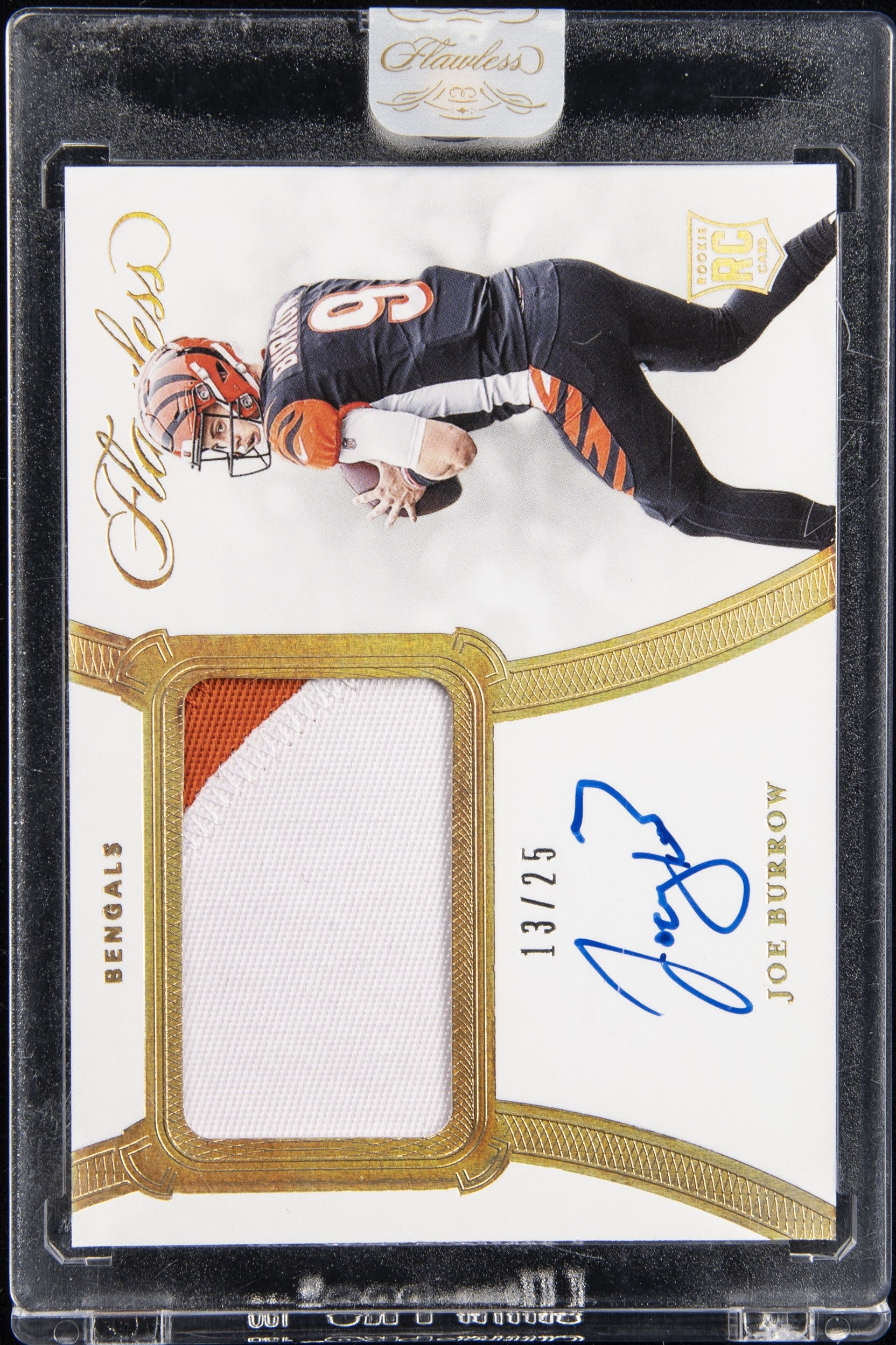 2020 Panini Flawless Rookie Patch Autograph (RPA) #RPA-JBU Joe Burrow Signed Patch Rookie Card (#13/25) – Panini Encased 