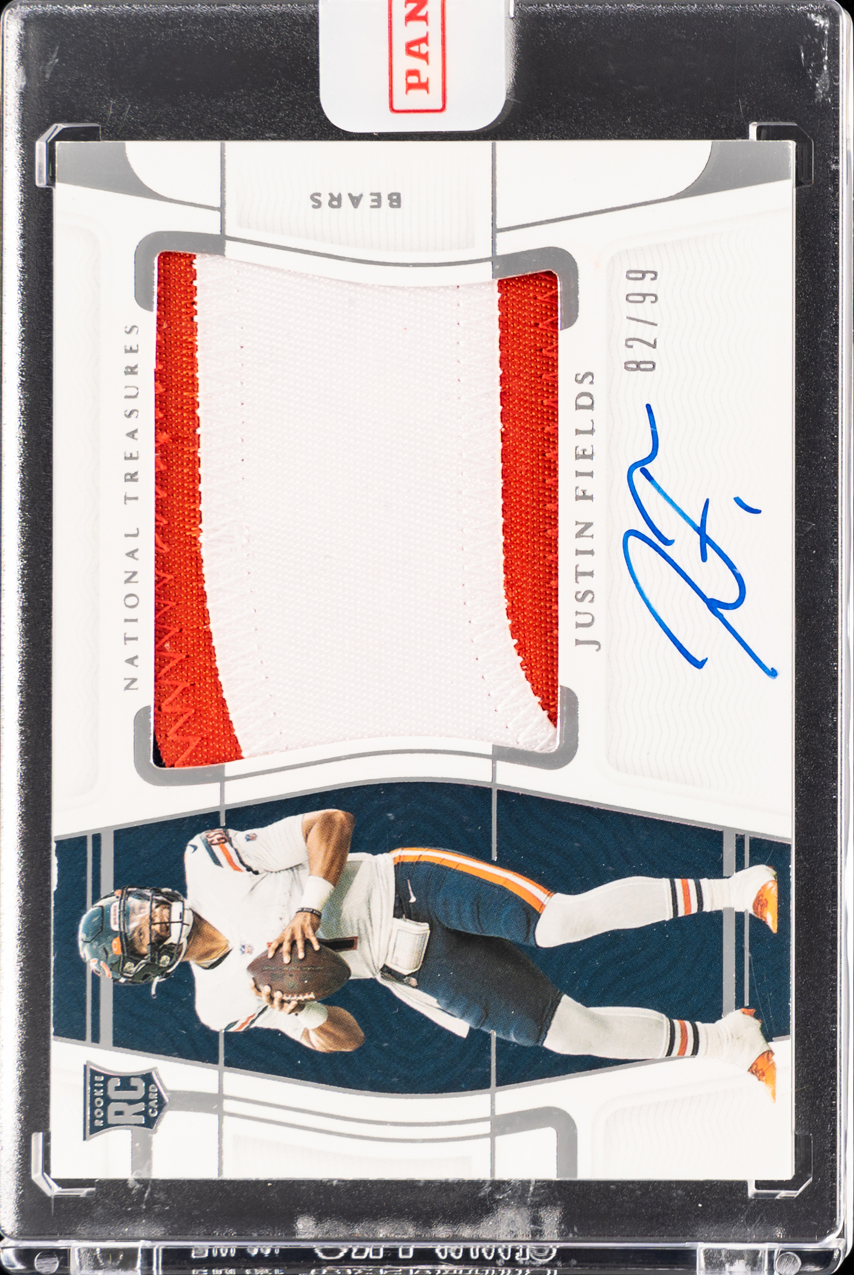 2021 Panini National Treasures Rookie Material Signatures #RMS-JF Justin Fields Rookie Card Signed Patch Rookie Card (#82/99) - Panini Encased