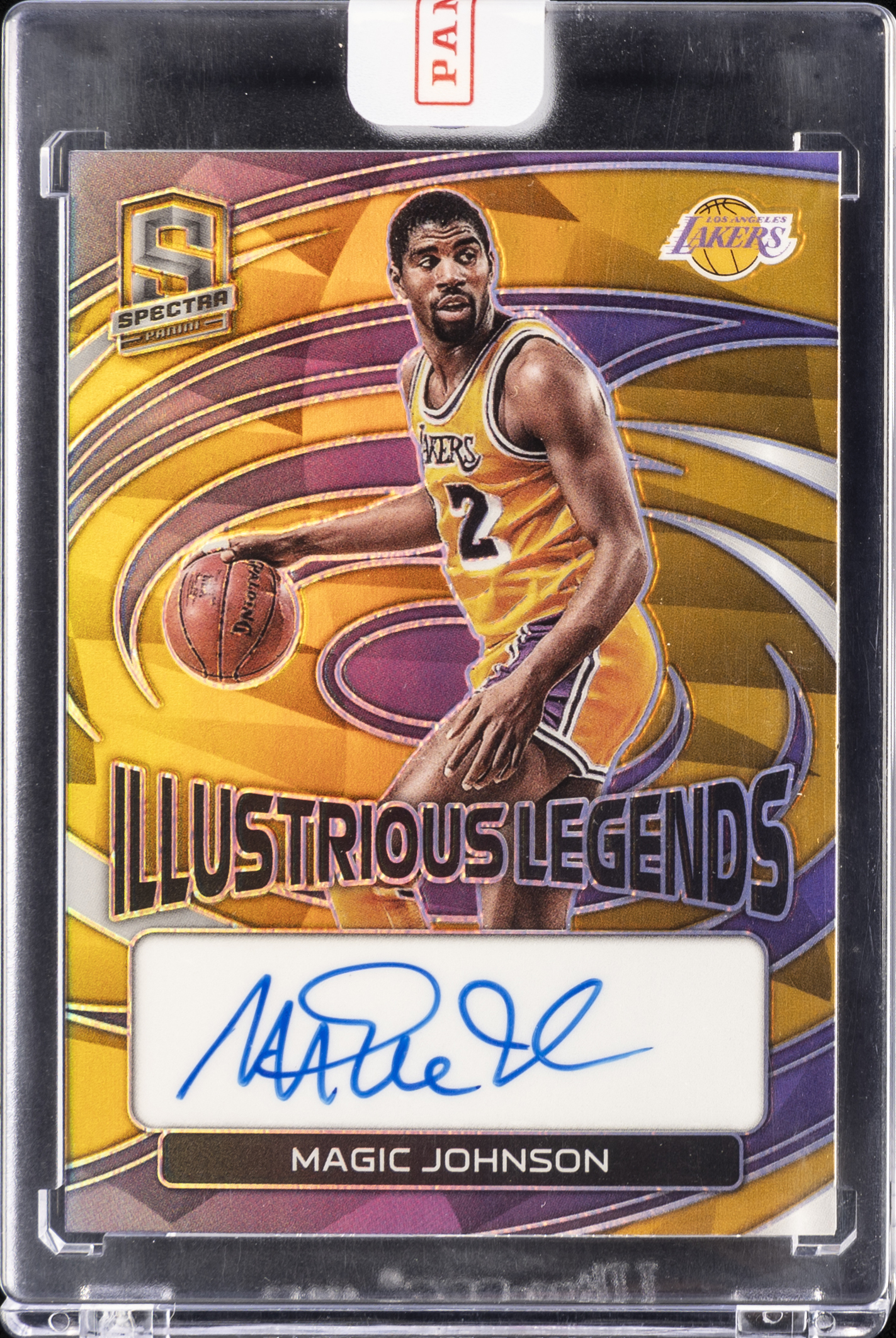 2022-23 Panini Spectra Illustrious Legends Signatures Gold #ILS-MGS Magic Johnson Signed Card (#03/10) - Panini Encased