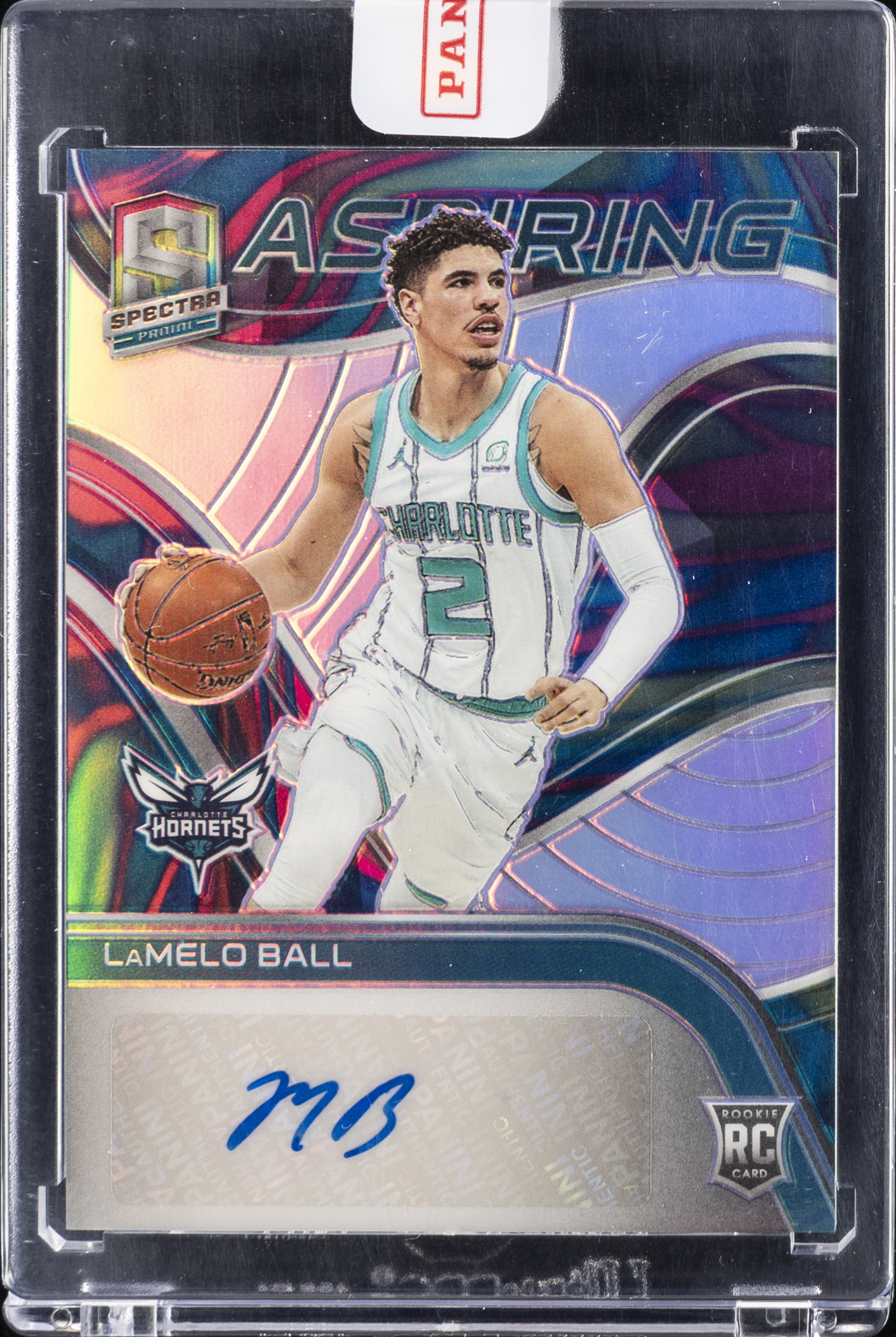 2020-21 Panini Spectra Aspiring Autographs Marble #ASP-LBL Lamelo Ball Signed Rookie Card (#1/5) – Panini Encased